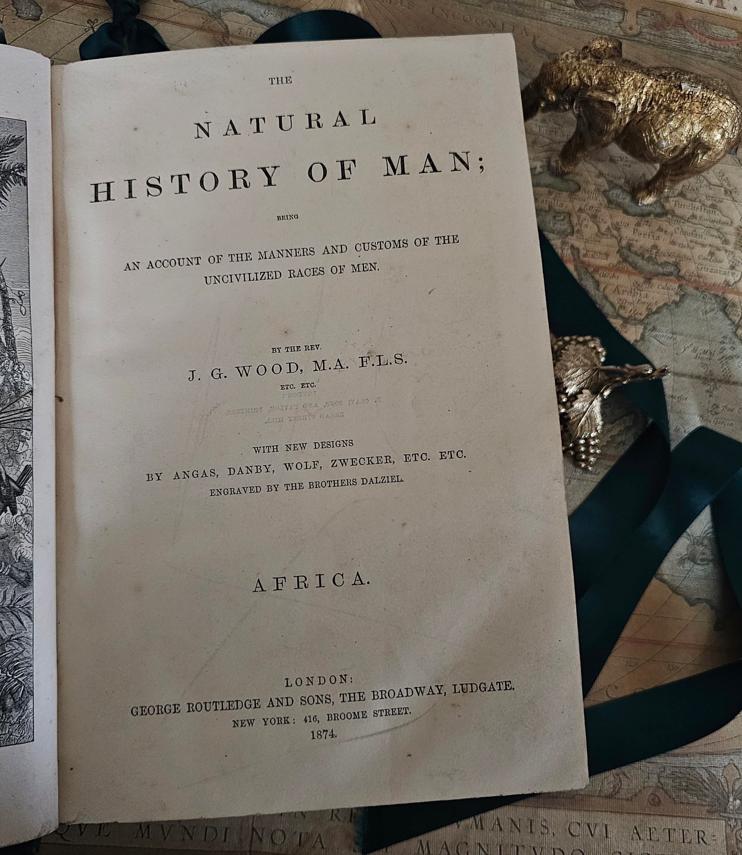 1874 The Natural History of Man by Rev JG Wood / G Routledge & Sons, London / Africa / In Very Good Condition / Richly Illustrated