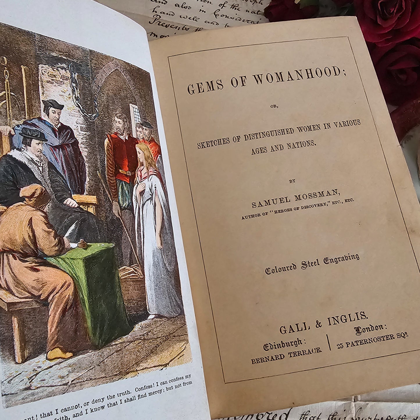 1886 Gems of Womanhood by Samuel Mossman / Gall & Inglis, Edinburgh / Beautiful Decorative Binding / Lives of "Distinguished" Women