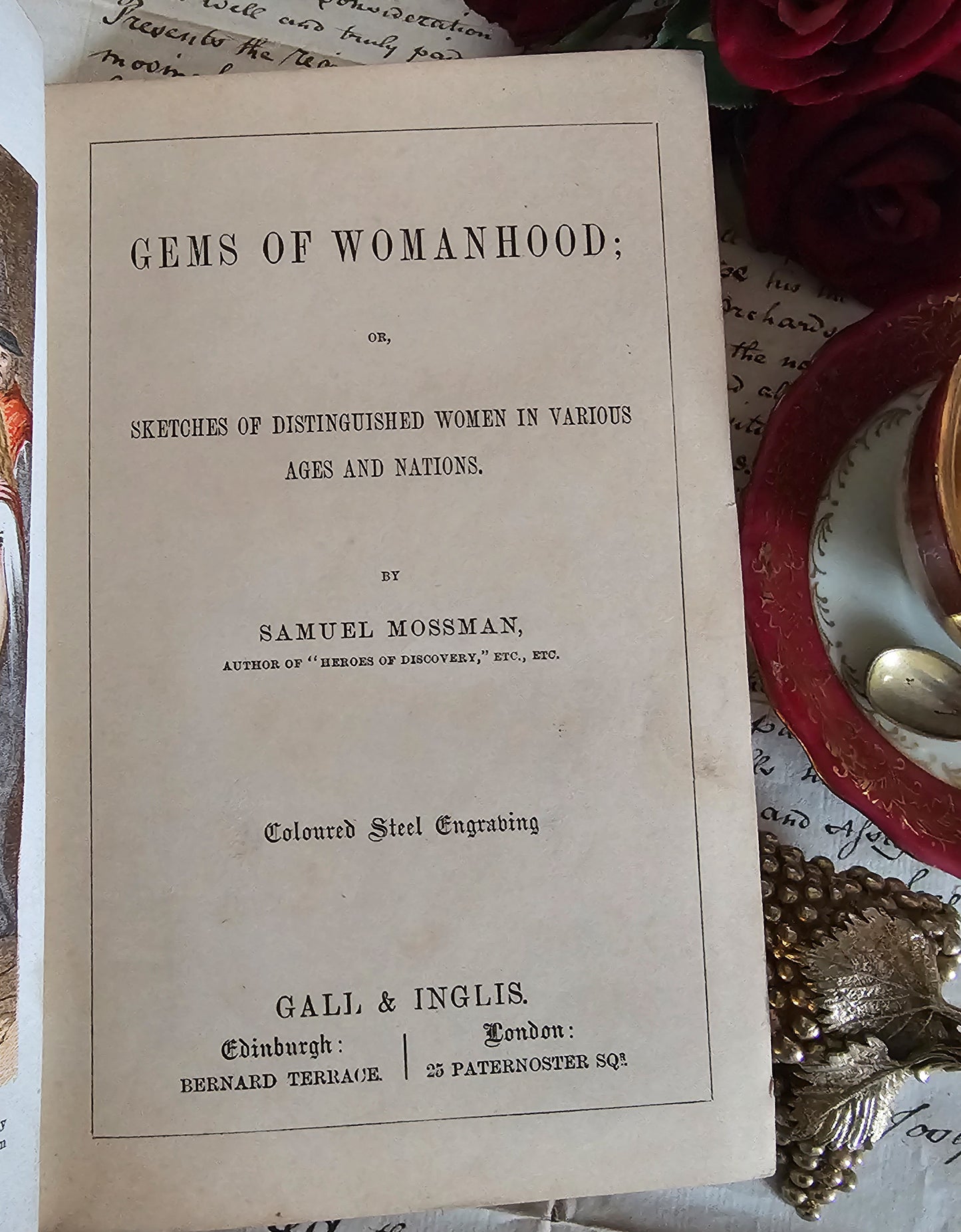 1886 Gems of Womanhood by Samuel Mossman / Gall & Inglis, Edinburgh / Beautiful Decorative Binding / Lives of "Distinguished" Women