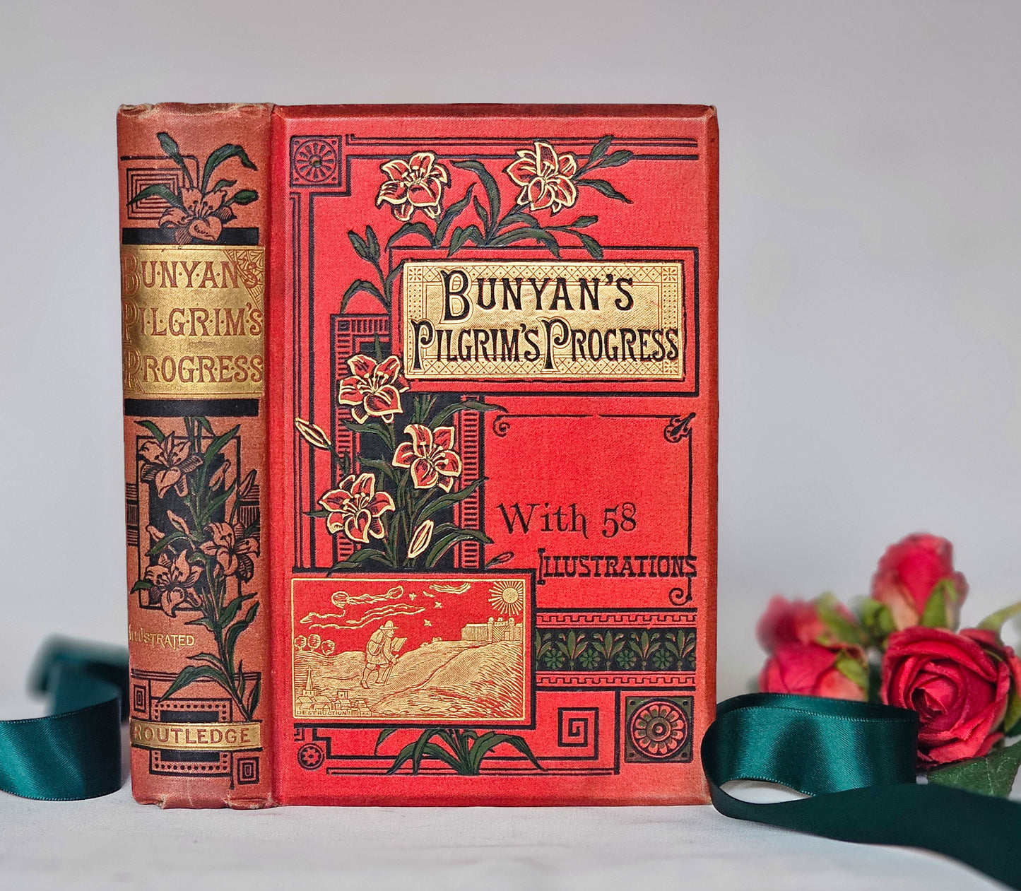 1890s Pilgrim's Progress by John Bunyan / George Routledge, London / Beautifully Decorative / Richly Illustrated / In Excellent Condition