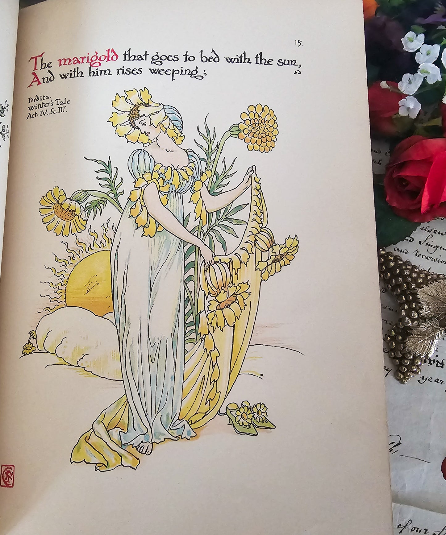 1906 Flowers From Shakespeare's Garden - A Posy From The Plays Pictured by Walter Crane / Beautiful Illustrated Antique Book