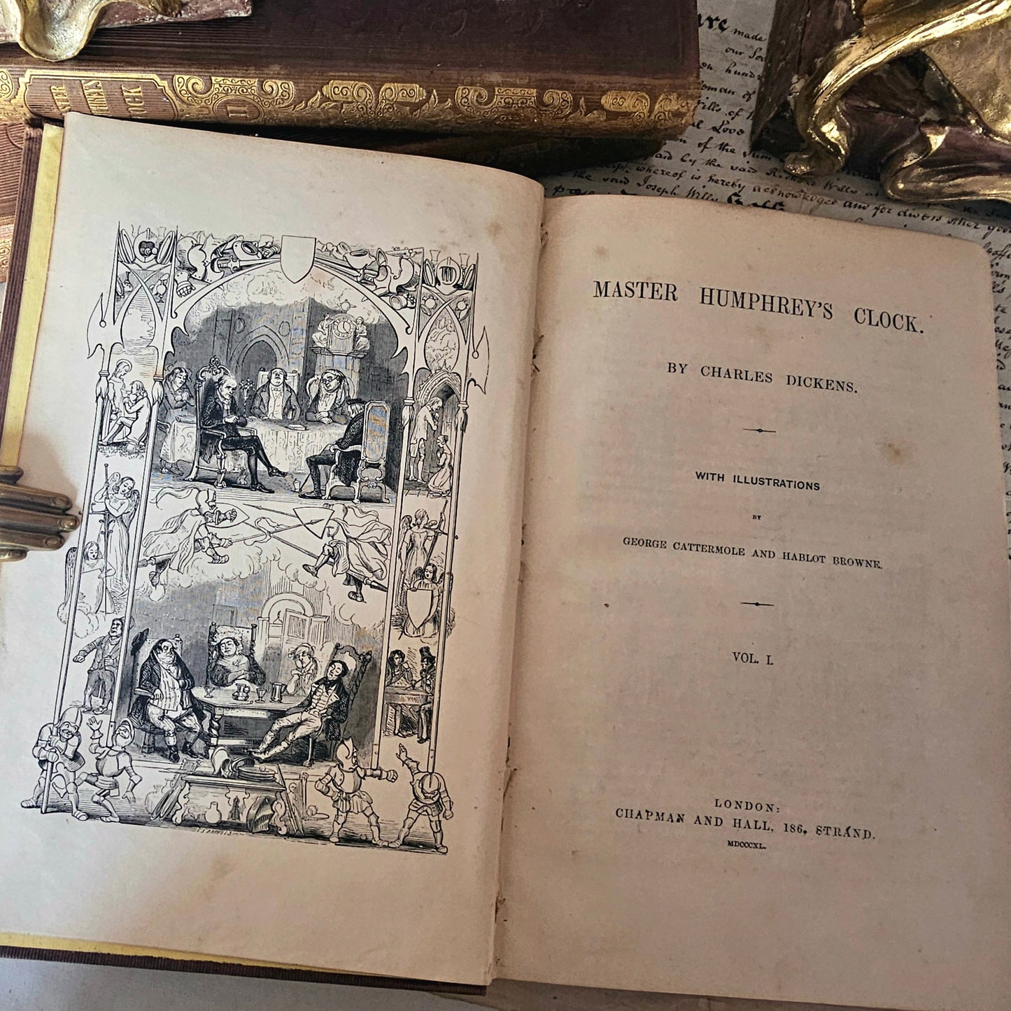 1841 First Edition Master Humphrey's Clock by Charles Dickens / Chapman and Hall, London / Richly Illustrated by Cattermole and Brown