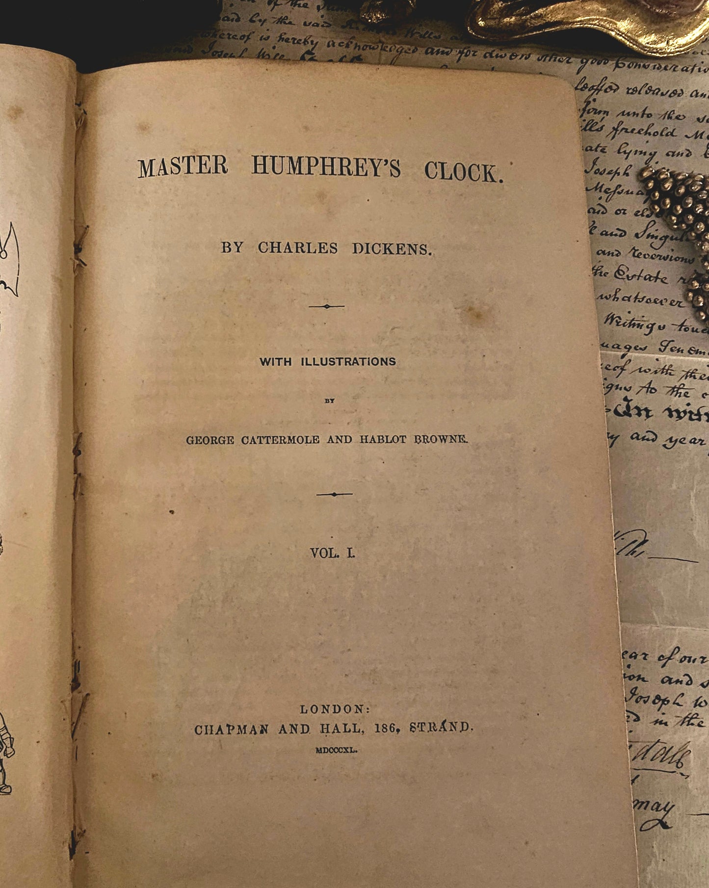 1841 First Edition Master Humphrey's Clock by Charles Dickens / Chapman and Hall, London / Richly Illustrated by Cattermole and Brown