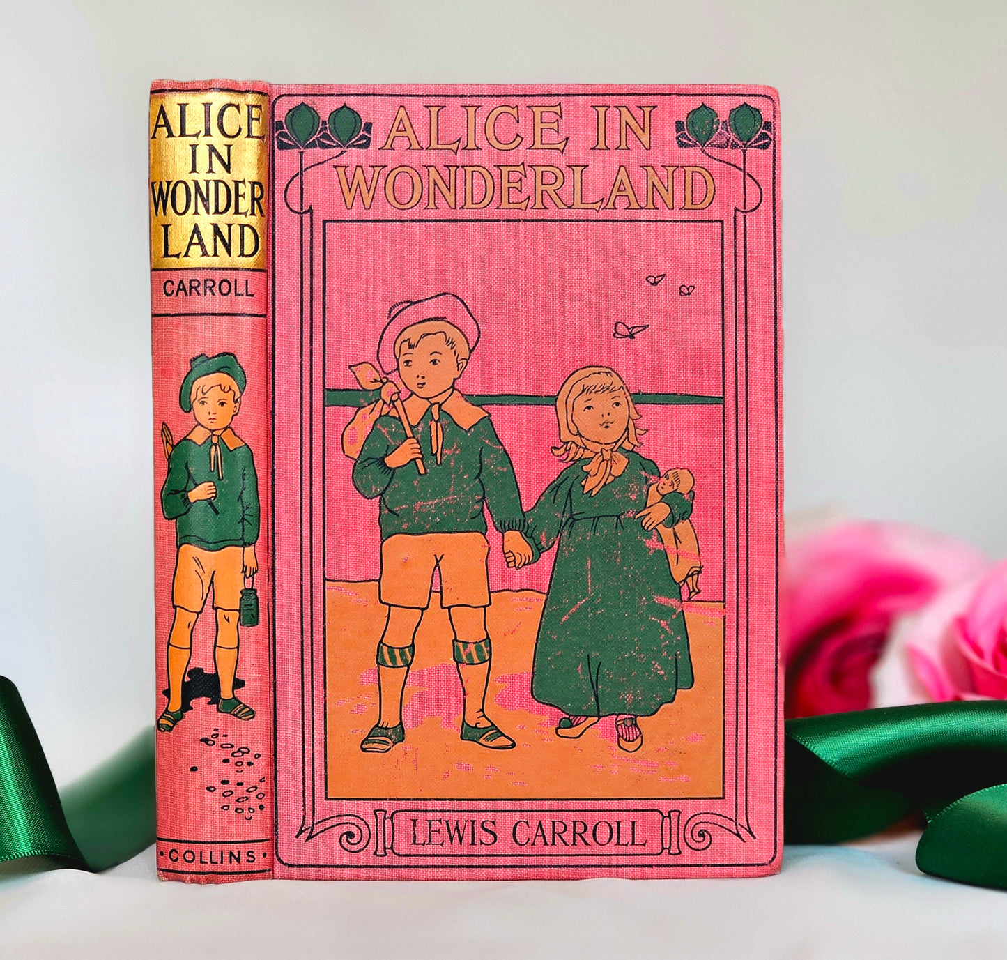 c1908 Alice's Adventures in Wonderland by Lewis Carroll / Illustrated by Pears and Robinson in Colour and Line / Beautiful Pink Antique Book