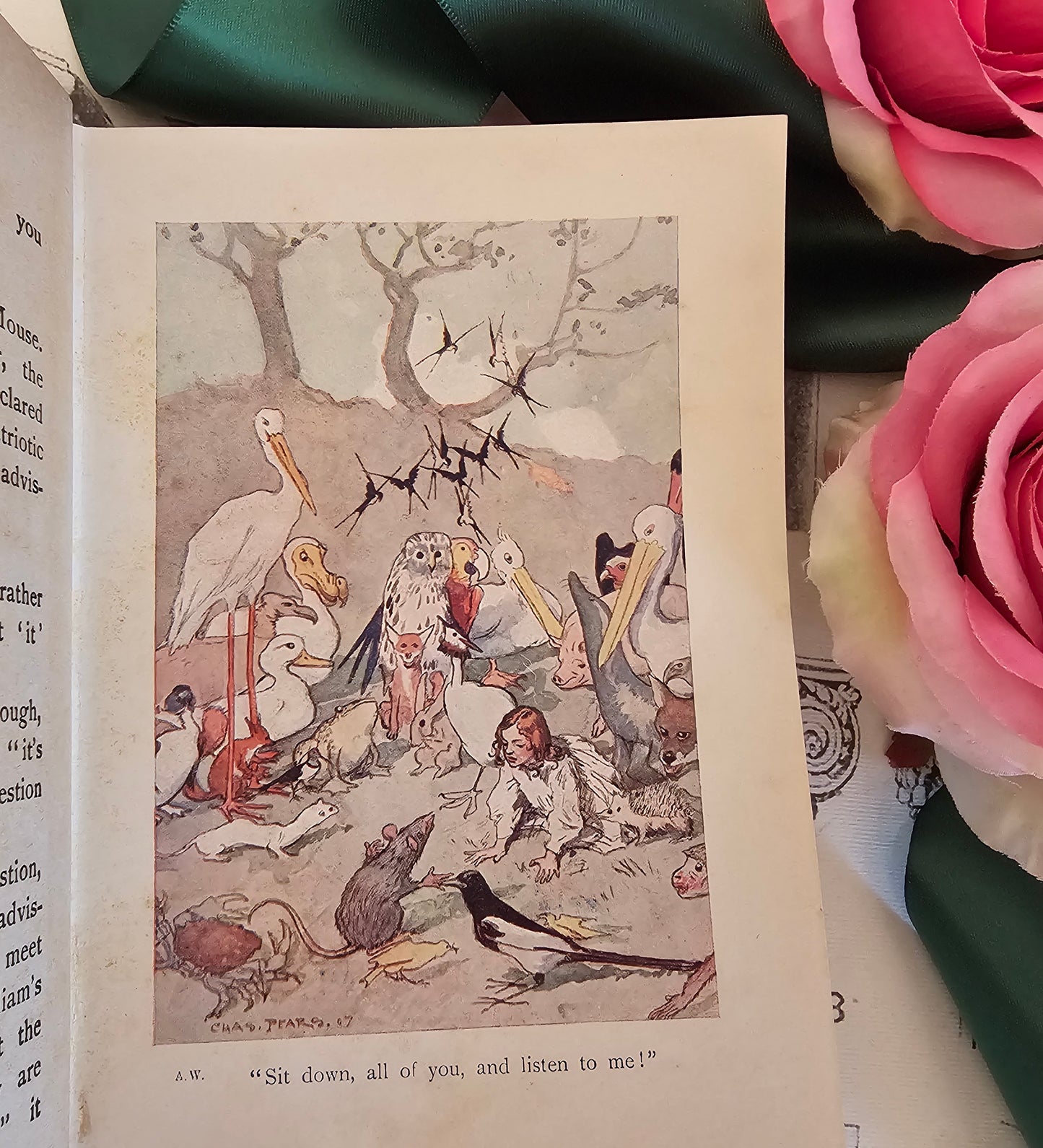 c1908 Alice's Adventures in Wonderland by Lewis Carroll / Illustrated by Pears and Robinson in Colour and Line / Beautiful Pink Antique Book