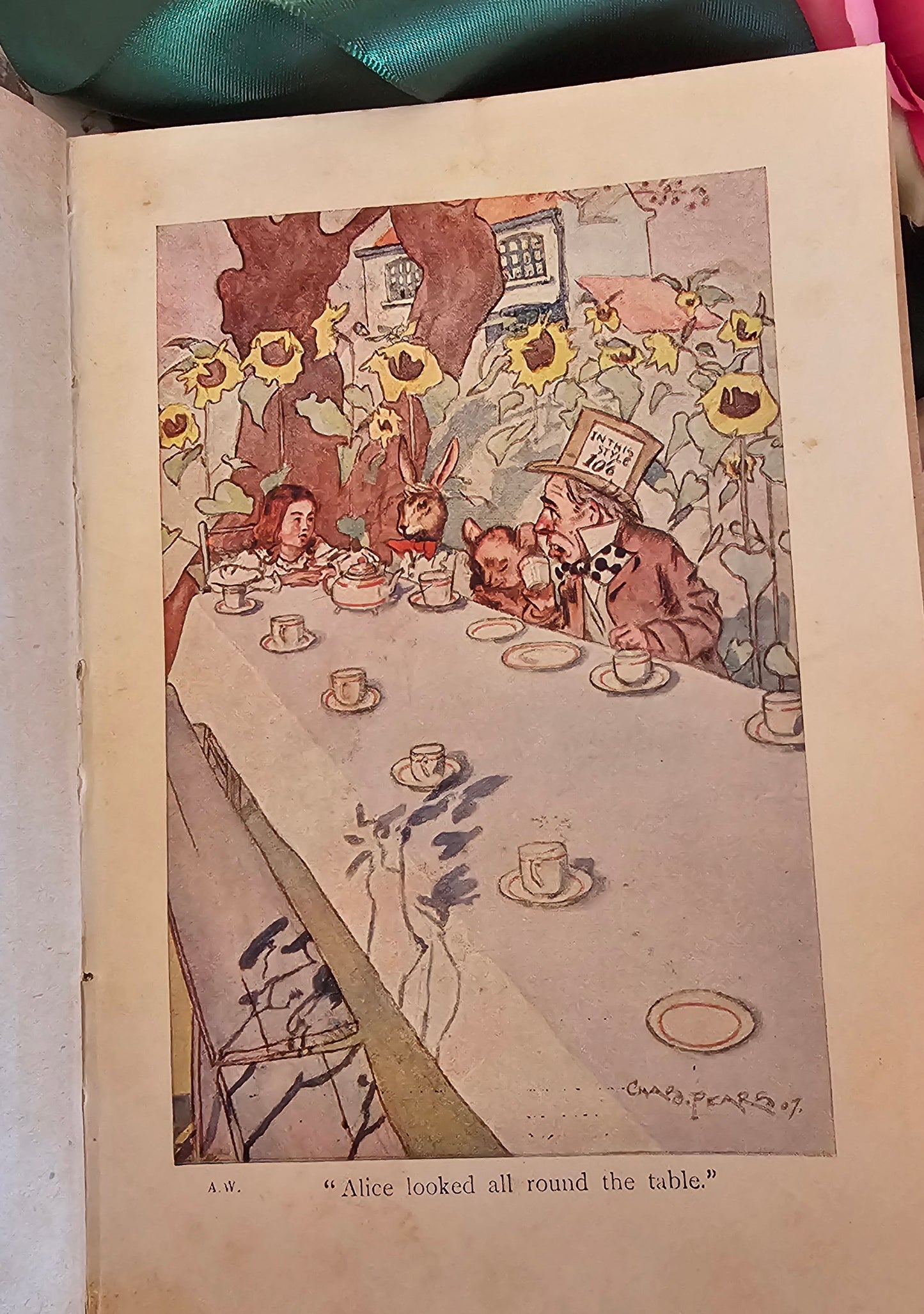 c1908 Alice's Adventures in Wonderland by Lewis Carroll / Illustrated by Pears and Robinson in Colour and Line / Beautiful Pink Antique Book