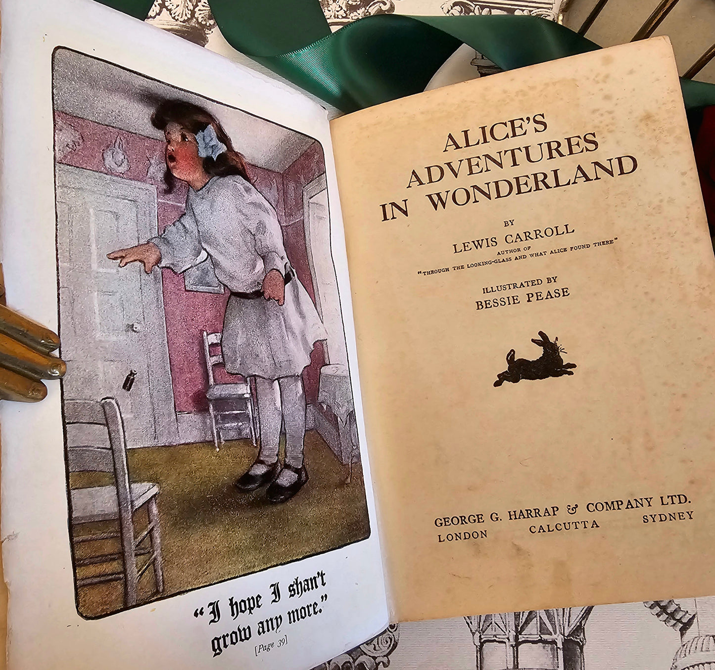 1925 Alice's Adventures in Wonderland by Lewis Carroll / G Harrap, London / Illustrated by Bessie Pease in Colour and Line / Vintage Book