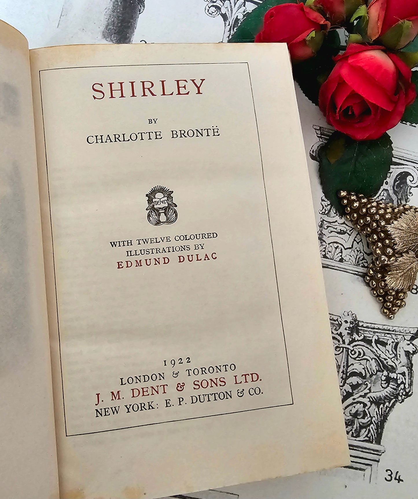 1922 Shirley by Charlotte Bronte / JM Dent & Sons, London / 12 Delightful Colour Plates by Edmund Dulac / Unread / Very Good Condition