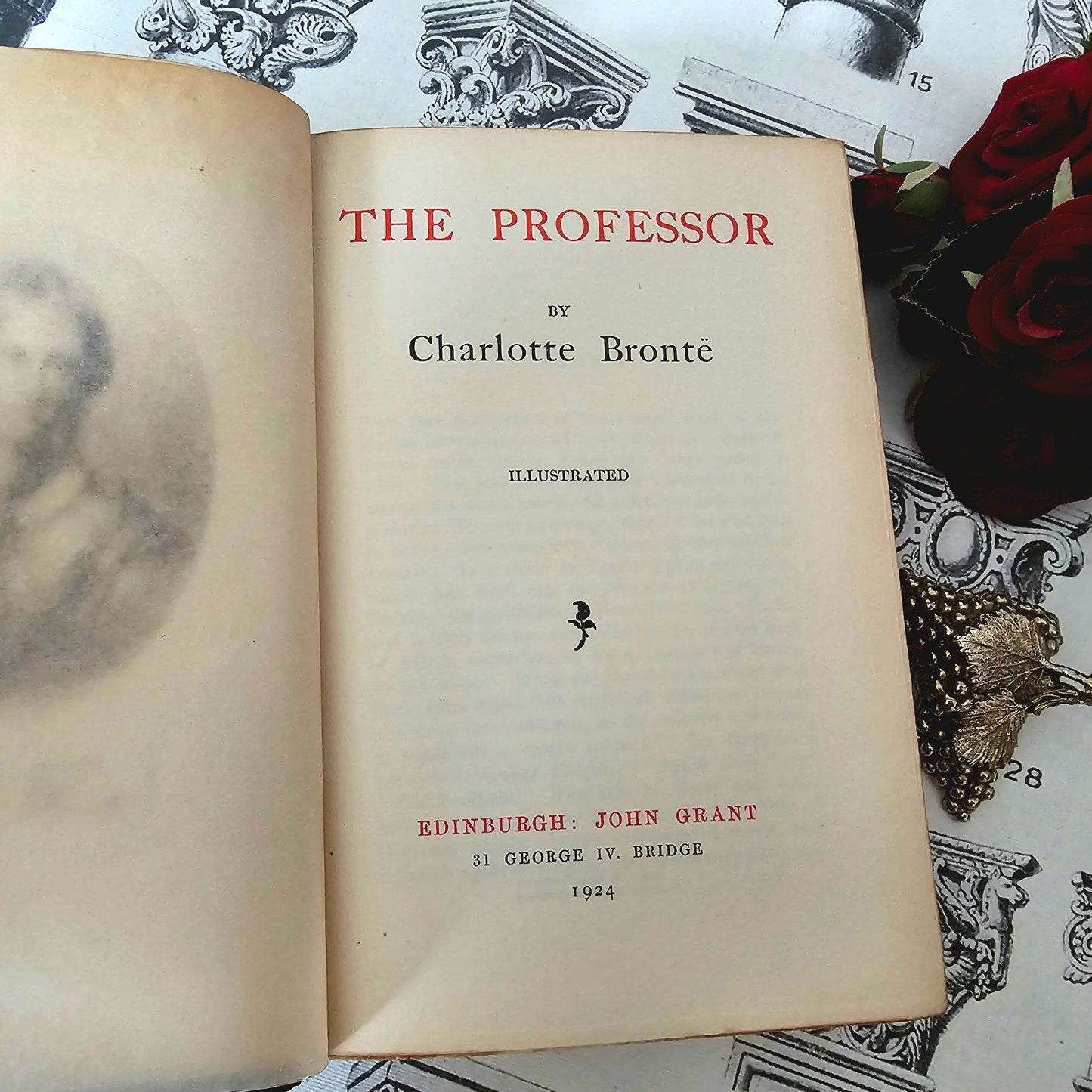 1924 The Professor by Charlotte Bronte / John Grant, Edinburgh / Leather Bound / Black & White Illustrations / Antique Book / Good Condition