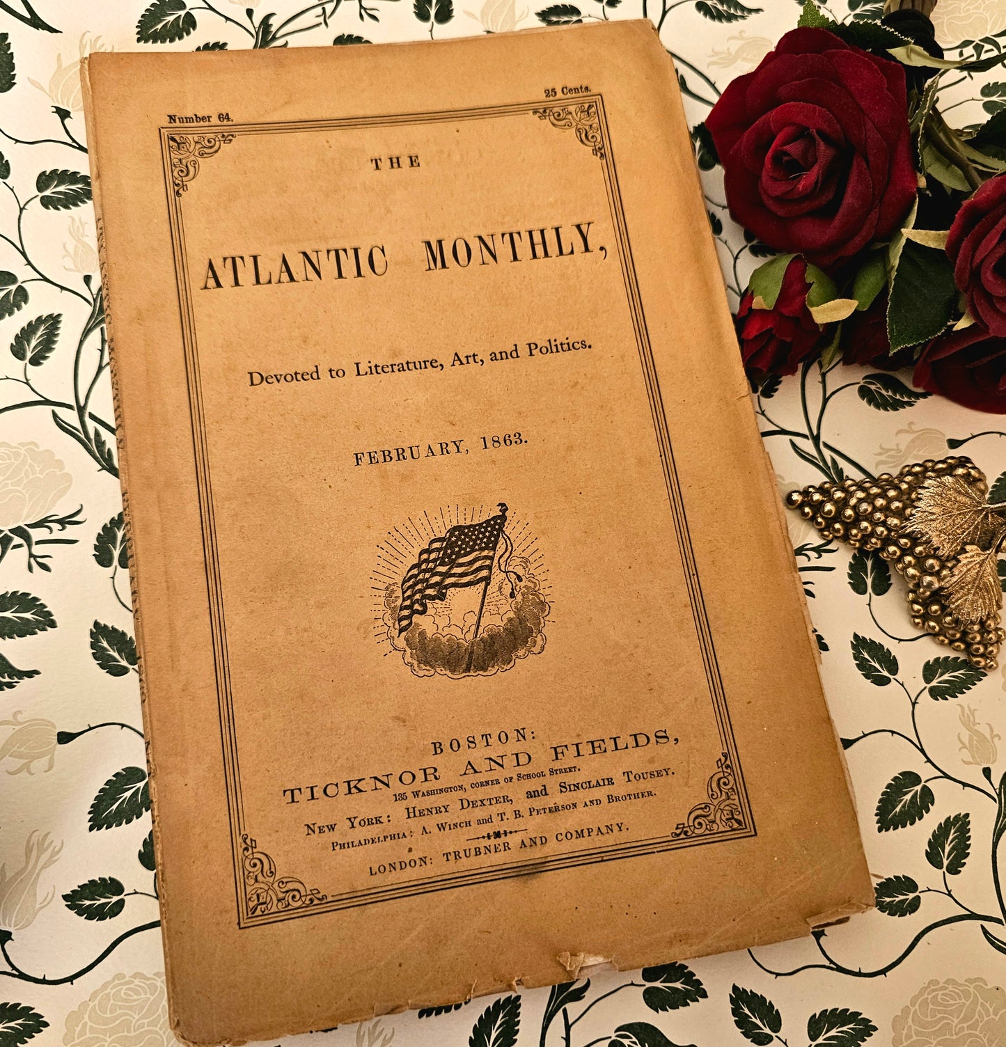 1863 Fascinating Copy of The Atlantic Monthly Featuring Important Publications by Ralph Waldo Emerson and About Jane Austen / No 64 Feb 1863