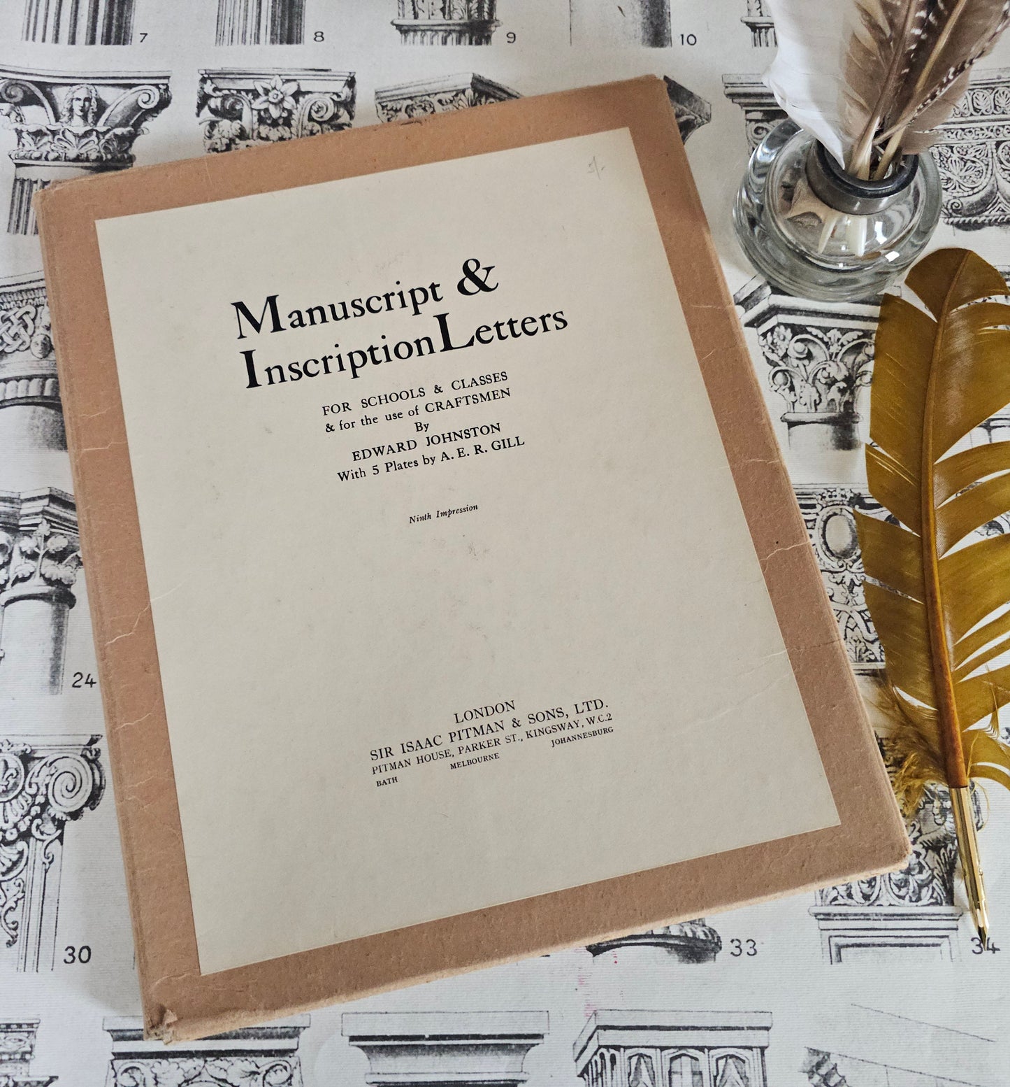 1950 Manuscript and Inscription Letters by Johnston / Portfolio Containing 16 Plates, 5 by AER Gill / For Calligraphers, Crafts, Stonemasons