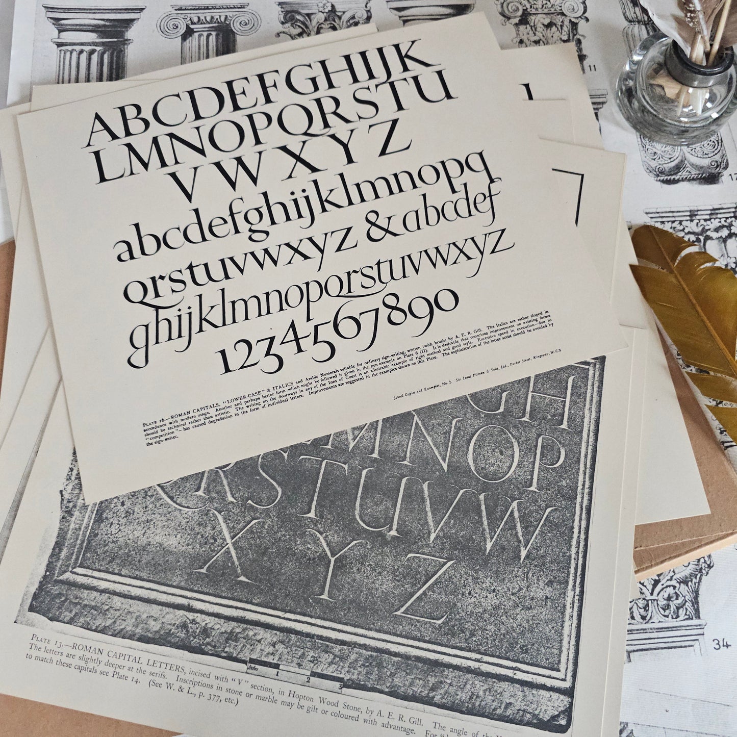 1950 Manuscript and Inscription Letters by Johnston / Portfolio Containing 16 Plates, 5 by AER Gill / For Calligraphers, Crafts, Stonemasons