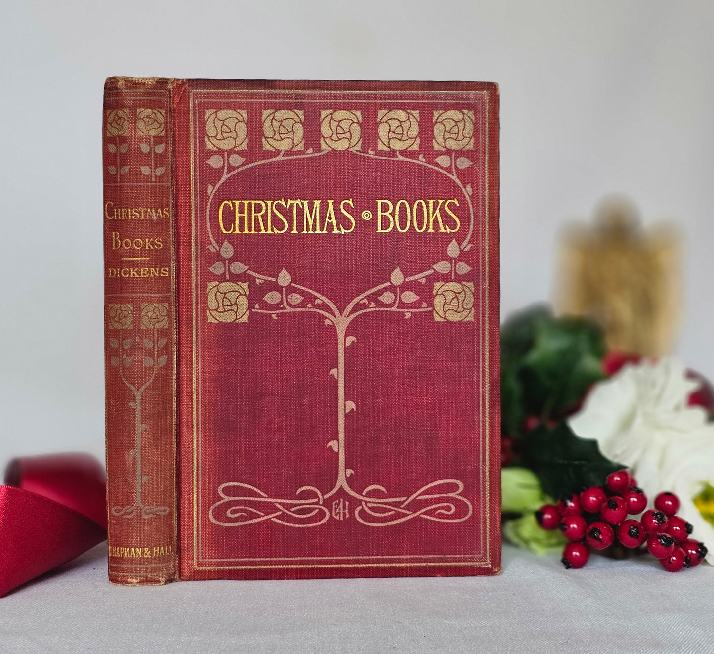 c1909 Christmas Books by Charles Dickens / A Christmas Carol etc. / Chapman & Hall, London / 21 Illustrations / Lovely Decorative Boards
