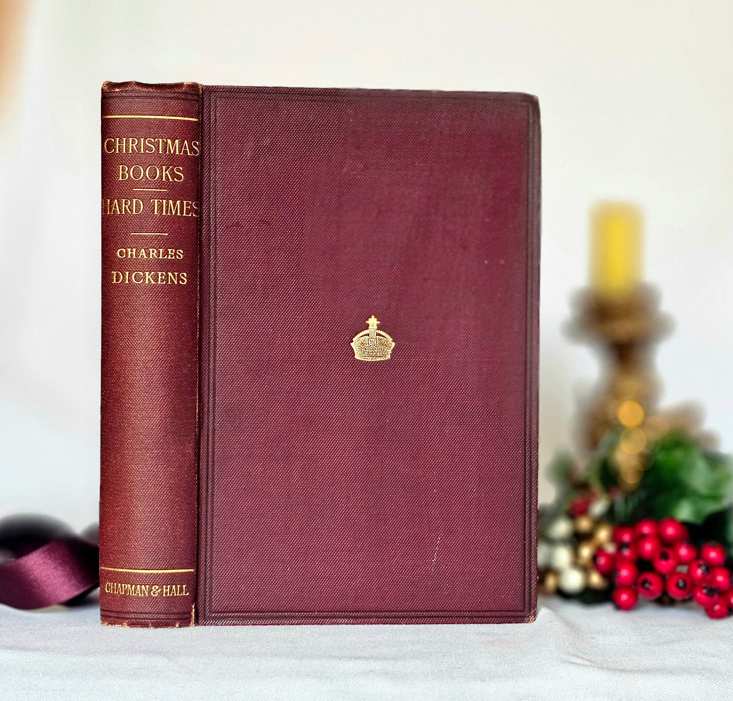 1894 Christmas Books Including A Christmas Carol by Charles Dickens / Chapman & Hall, London / Lovely Antique Book / Plus Hard Times