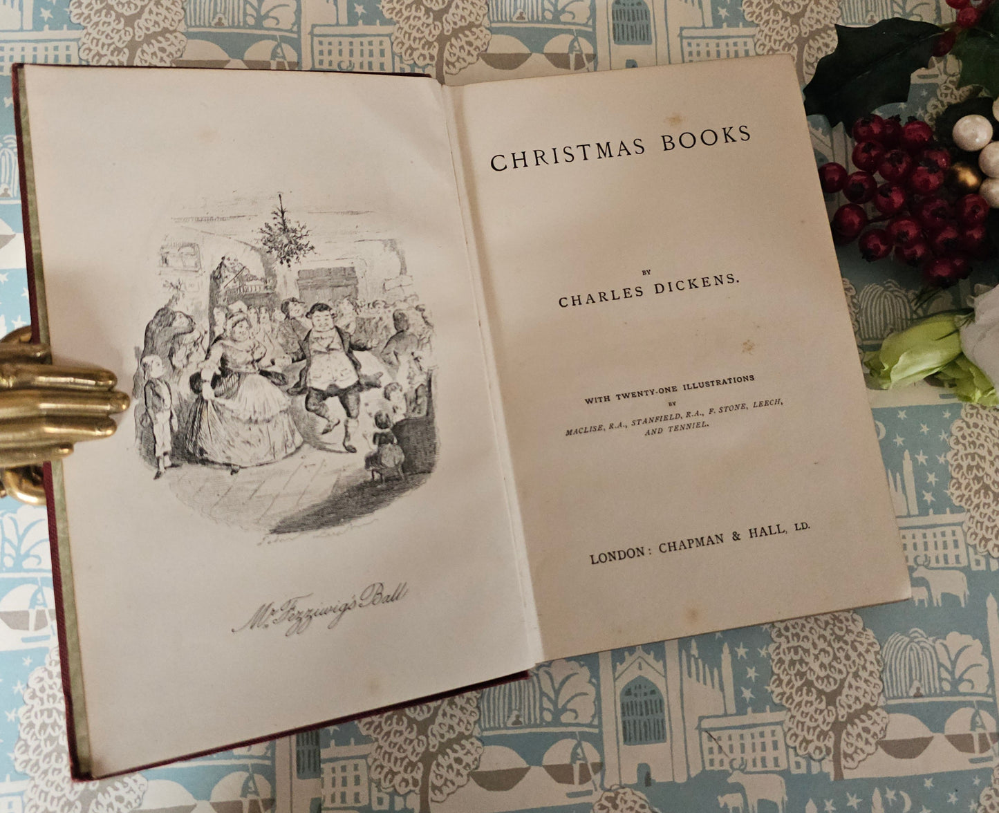 c1909 Christmas Books by Charles Dickens / A Christmas Carol etc. / Chapman & Hall, London / 21 Illustrations / Lovely Decorative Boards