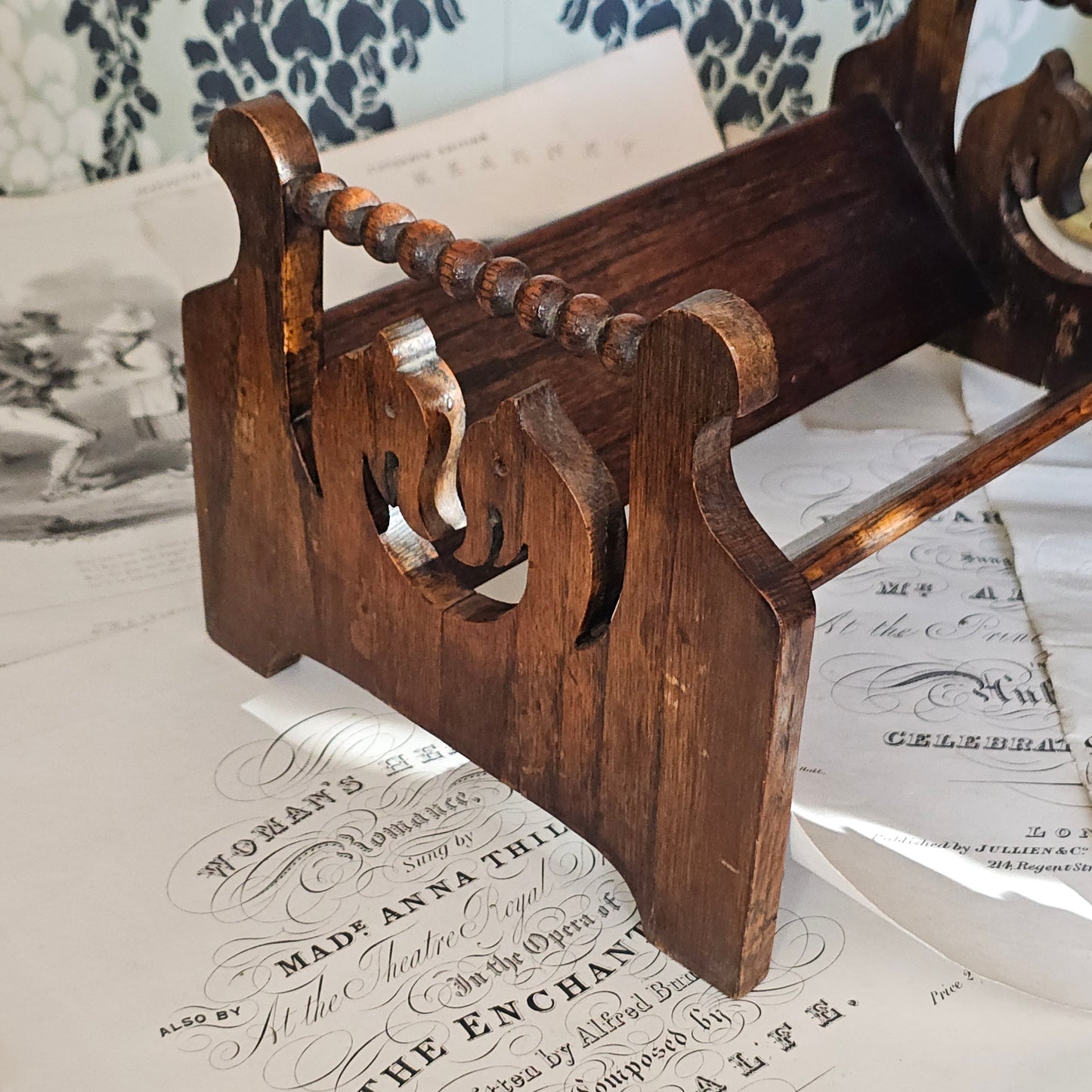 Antique Book Trough / Book Shelf / Book Rest / With Horses Head Detail / In Good Condition / Library Decor Theme