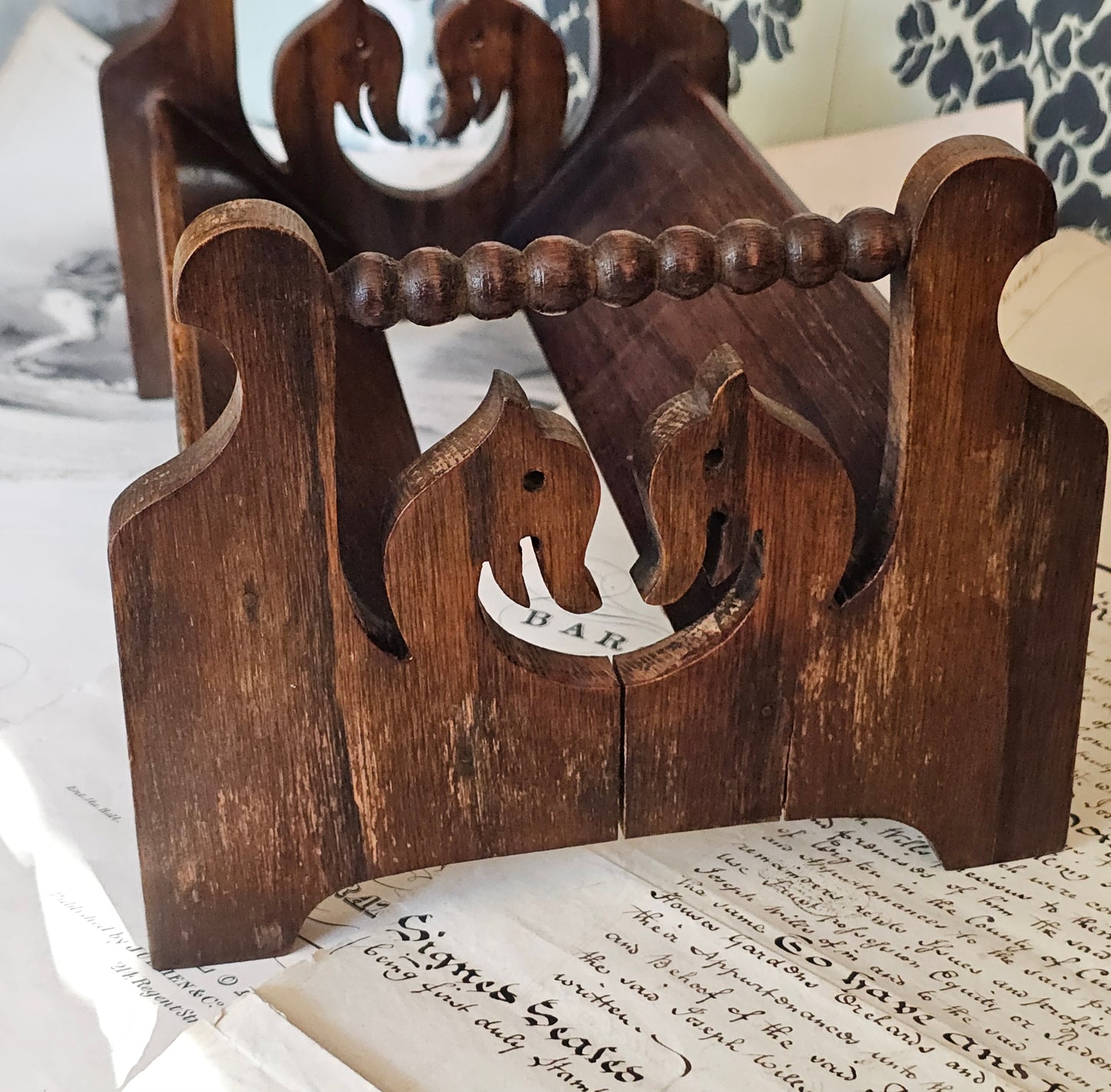 Antique Book Trough / Book Shelf / Book Rest / With Horses Head Detail / In Good Condition / Library Decor Theme