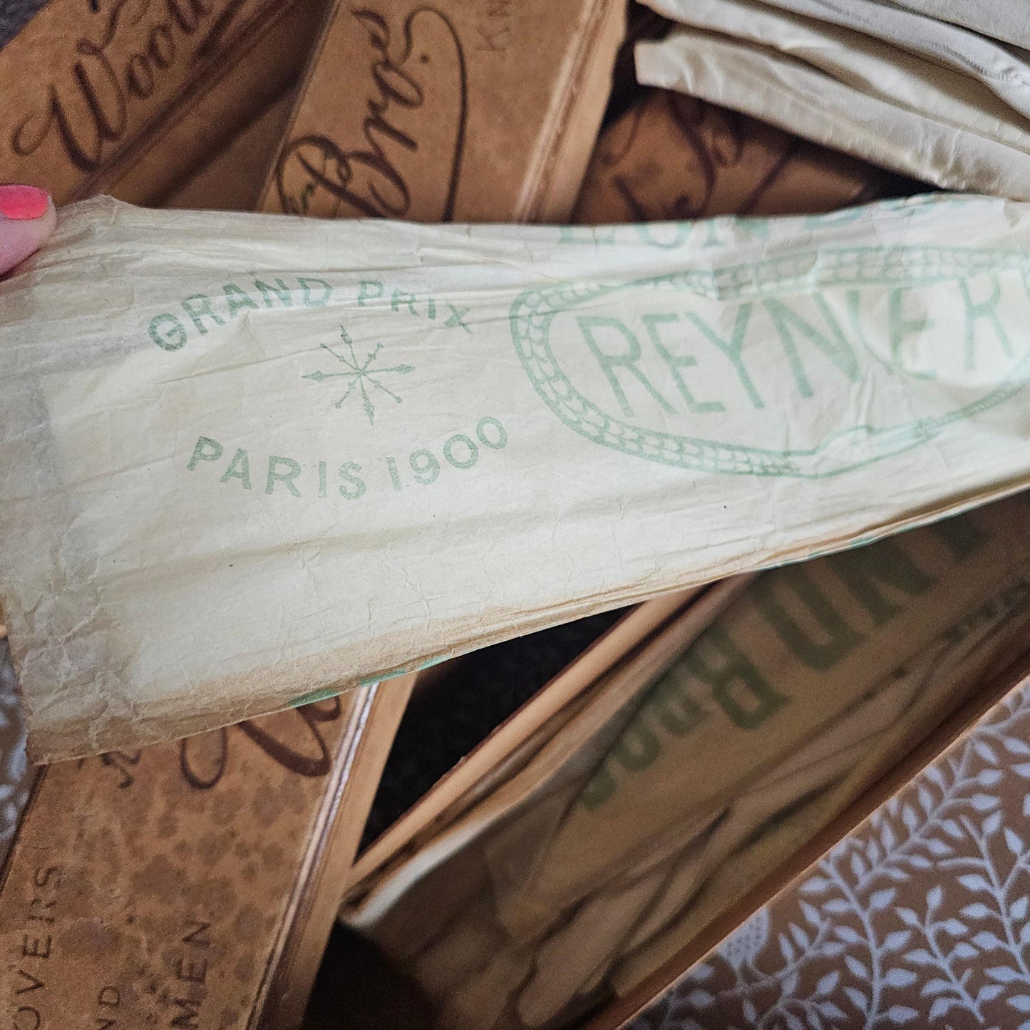 25 Pairs of Antique Kid Leather Gloves / Majority Un-Worn and Still in the Original Department Store Boxes and Tissue / Opera and Day Gloves