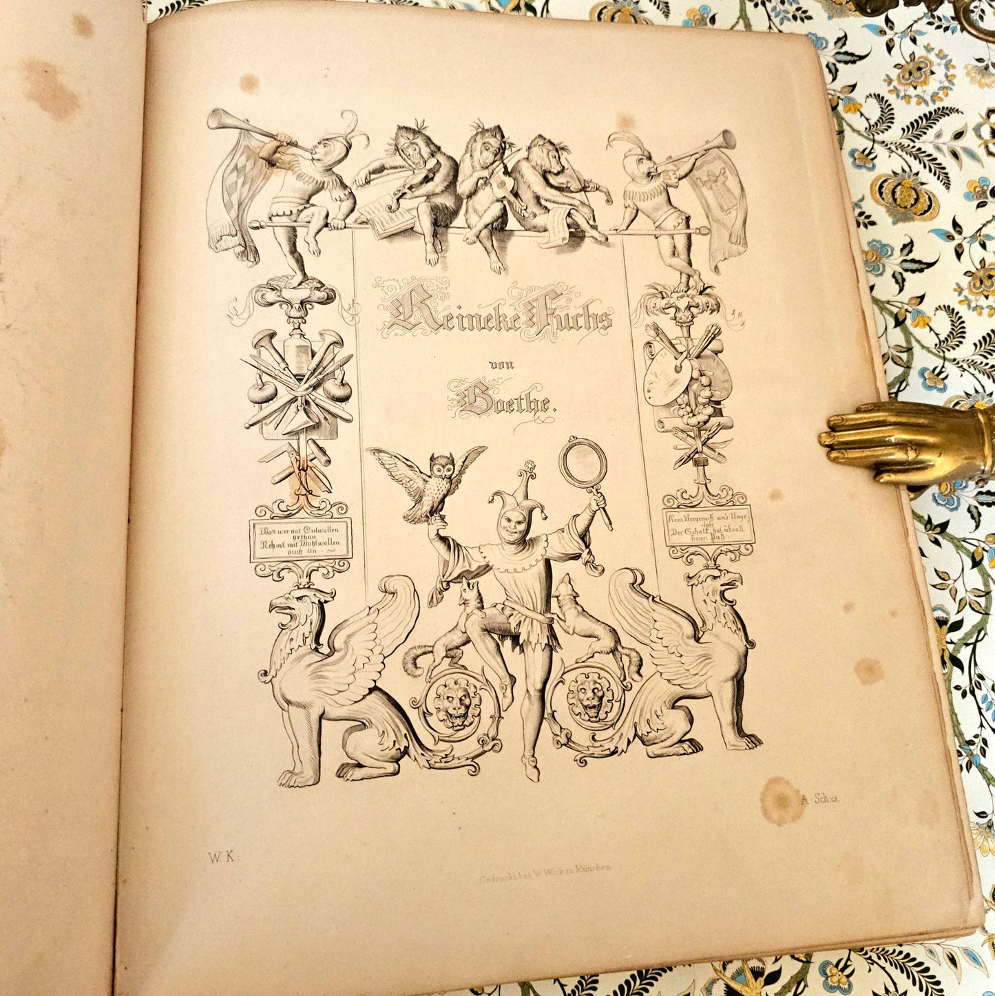 1846 Reynard the Fox (Reineke Fuchs) / Beautiful Antique 1st Ed, 1st Printing / 36 Engravings by von Kaulbach / Gorgeous Edition / IN GERMAN