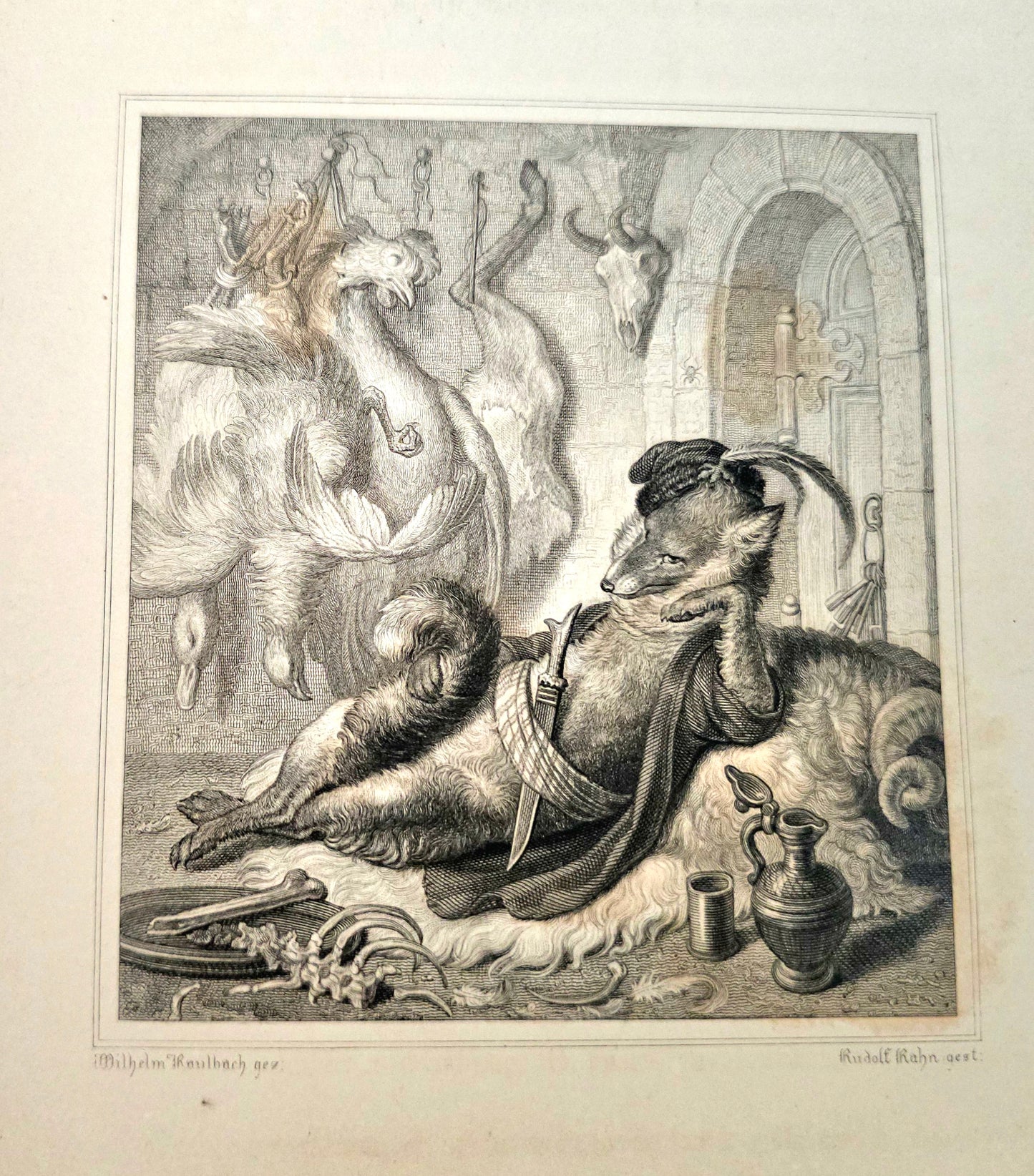 1846 Reynard the Fox (Reineke Fuchs) / Beautiful Antique 1st Ed, 1st Printing / 36 Engravings by von Kaulbach / Gorgeous Edition / IN GERMAN