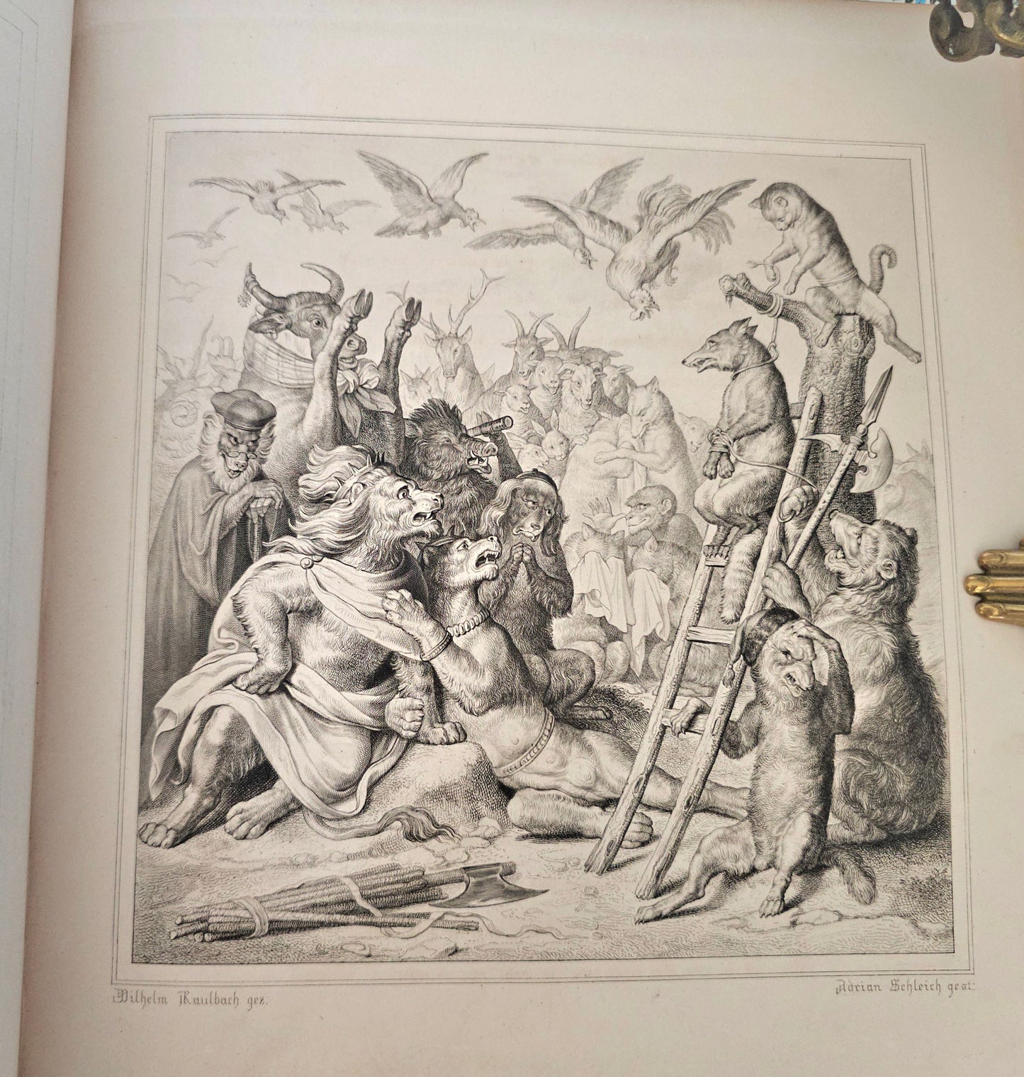 1846 Reynard the Fox (Reineke Fuchs) / Beautiful Antique 1st Ed, 1st Printing / 36 Engravings by von Kaulbach / Gorgeous Edition / IN GERMAN