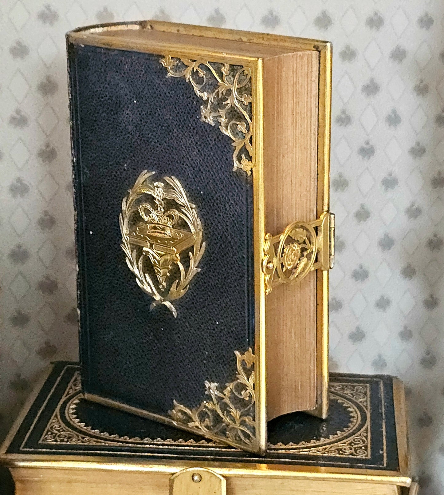 1852 Prayer Book / Beautiful Devotional With Ornate Brass Edgings and Floral Clasp - Gilt Edged Pages