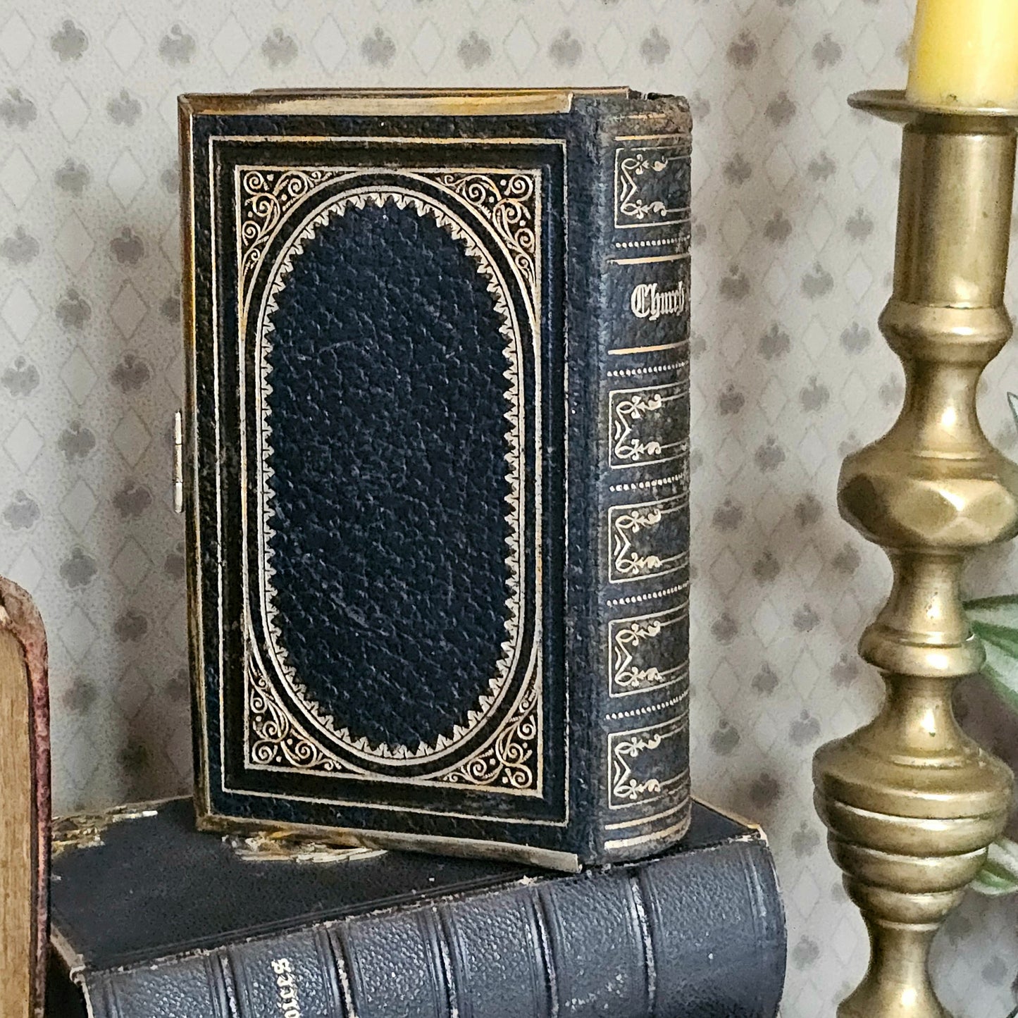 1870s Prayer Book / Full Leather With Brass Edgings and Clasp - Gilt Edged Pages