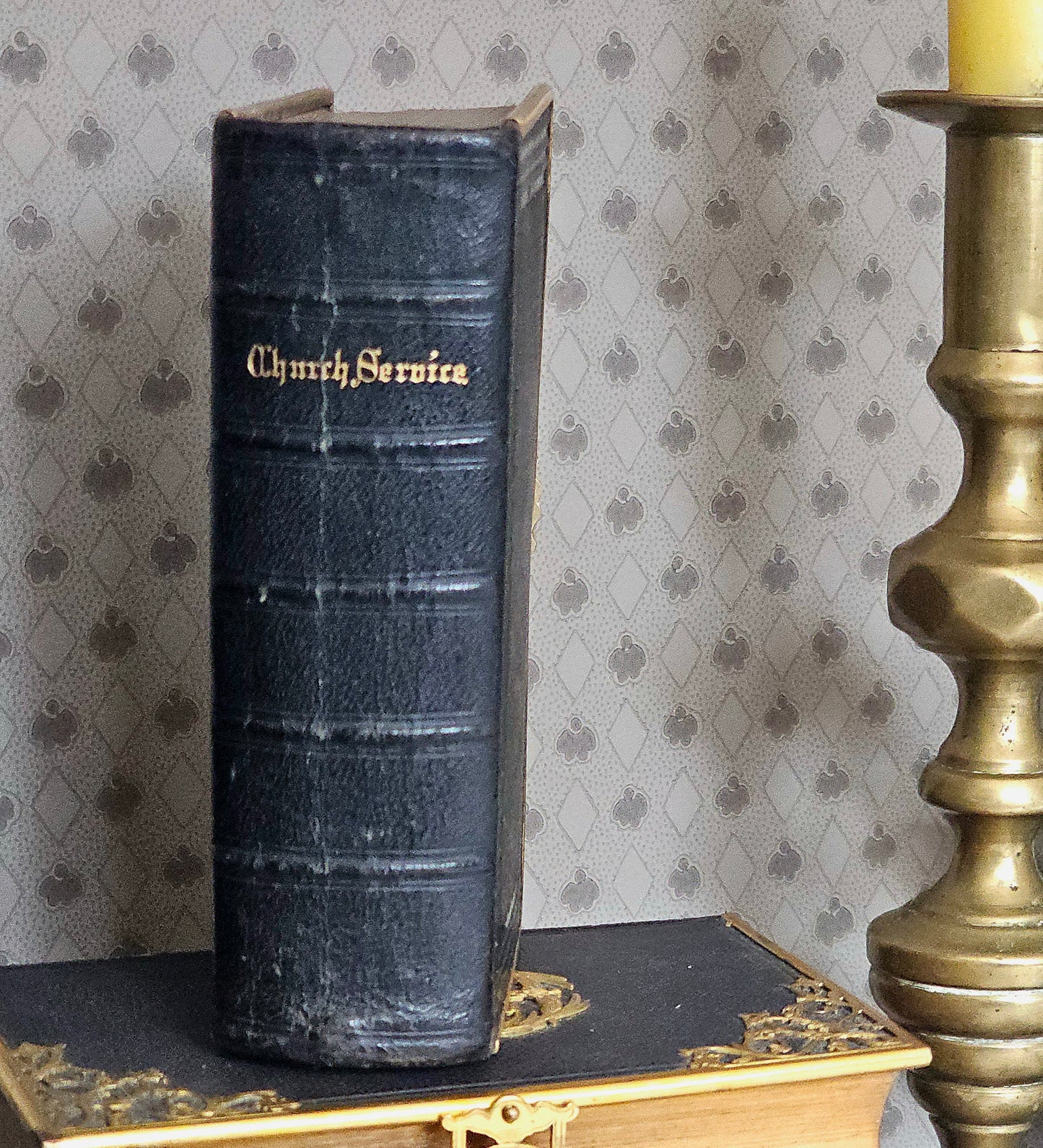 1870s Prayer Book / Full Leather With Brass Edgings and Clasp - Gilt Edged Pages