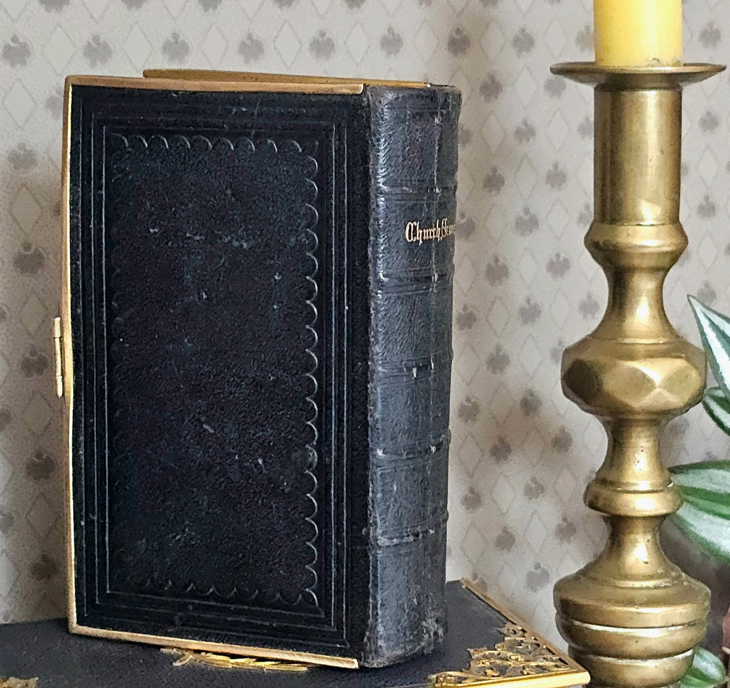 1870s Prayer Book / Full Leather With Brass Edgings and Clasp - Gilt Edged Pages