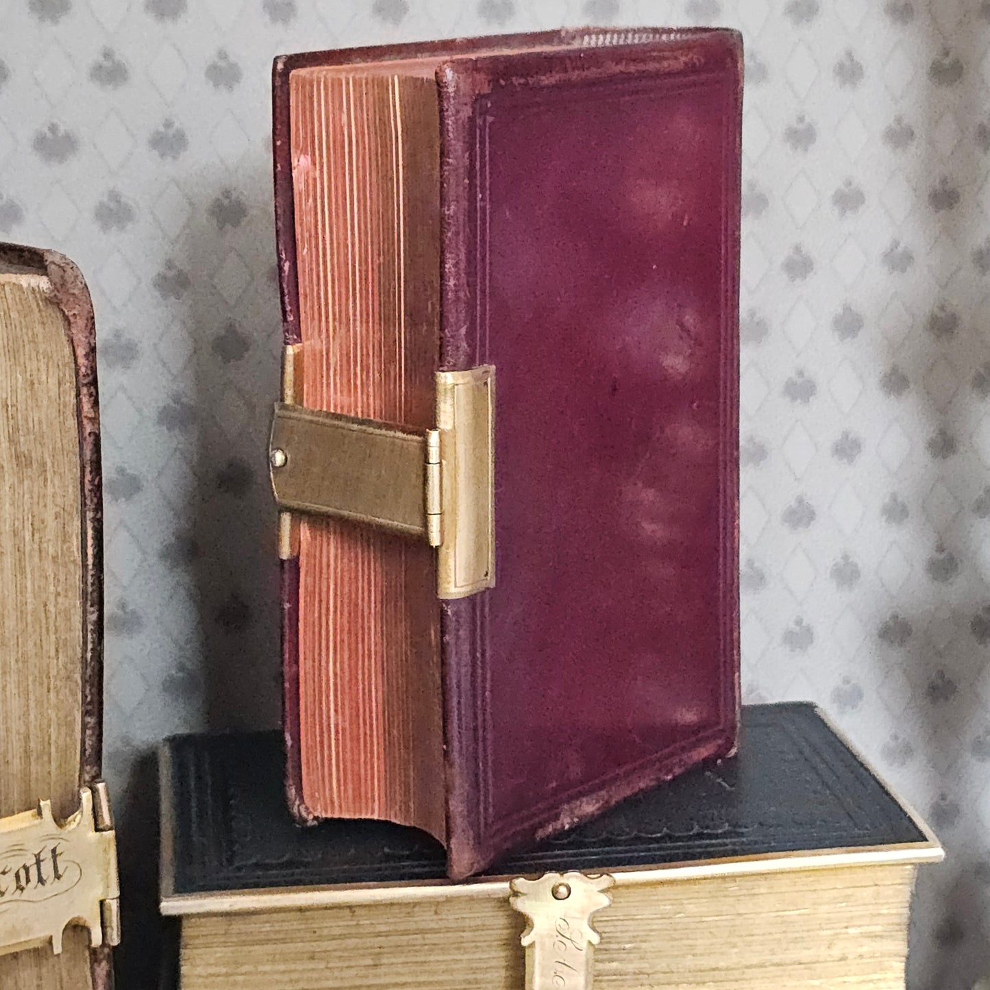 1870s Prayer Book / Full Decorated Leather With Brass Clasp - Gilt Edged Pages