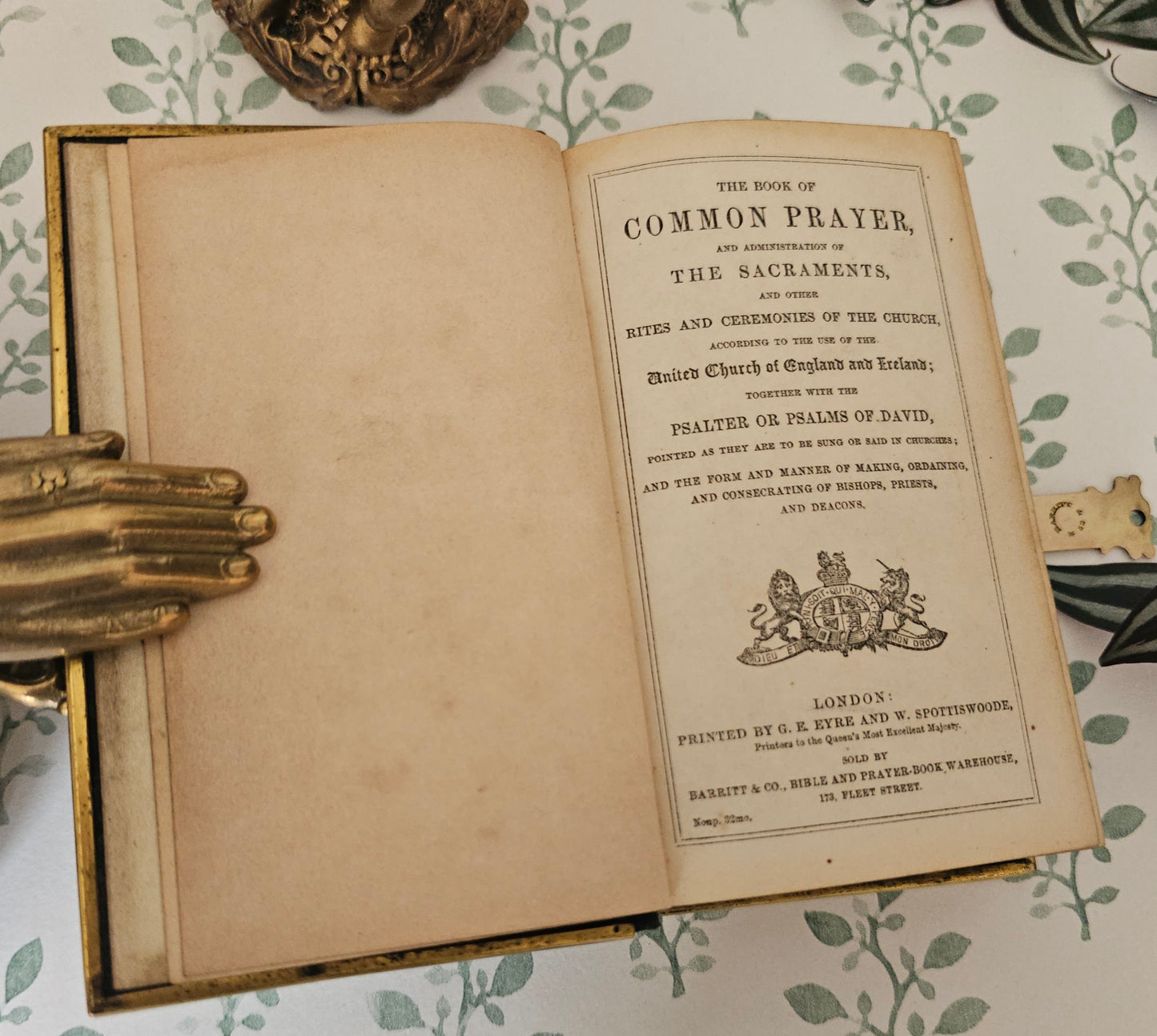 1870s Prayer Book / Full Leather With Brass Edgings and Clasp - Gilt Edged Pages
