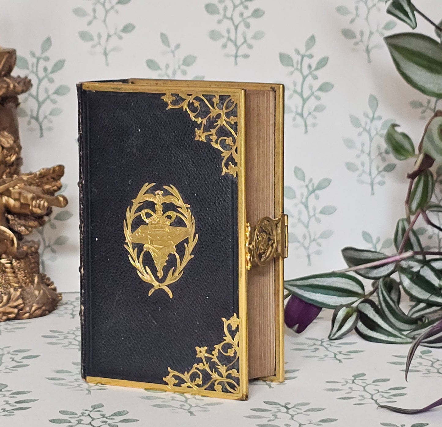 1852 Prayer Book / Beautiful Devotional With Ornate Brass Edgings and Floral Clasp - Gilt Edged Pages