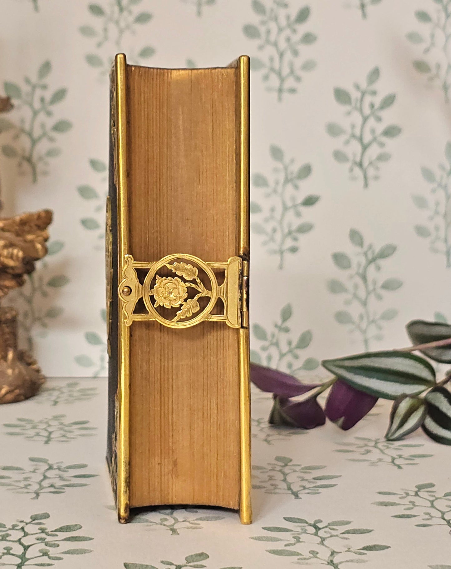 1852 Prayer Book / Beautiful Devotional With Ornate Brass Edgings and Floral Clasp - Gilt Edged Pages