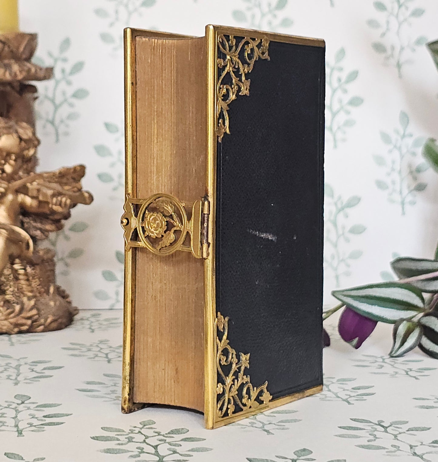 1852 Prayer Book / Beautiful Devotional With Ornate Brass Edgings and Floral Clasp - Gilt Edged Pages