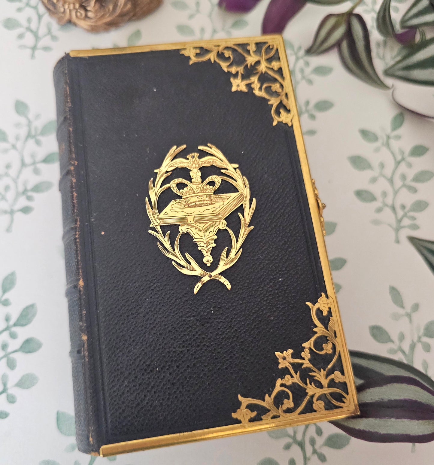 1852 Prayer Book / Beautiful Devotional With Ornate Brass Edgings and Floral Clasp - Gilt Edged Pages