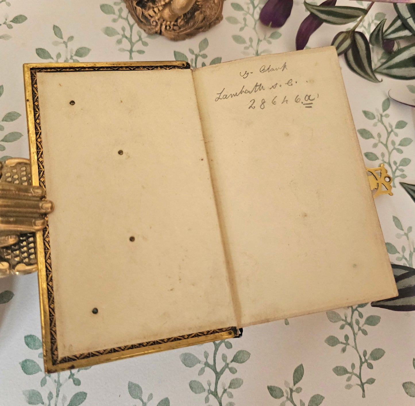 1852 Prayer Book / Beautiful Devotional With Ornate Brass Edgings and Floral Clasp - Gilt Edged Pages