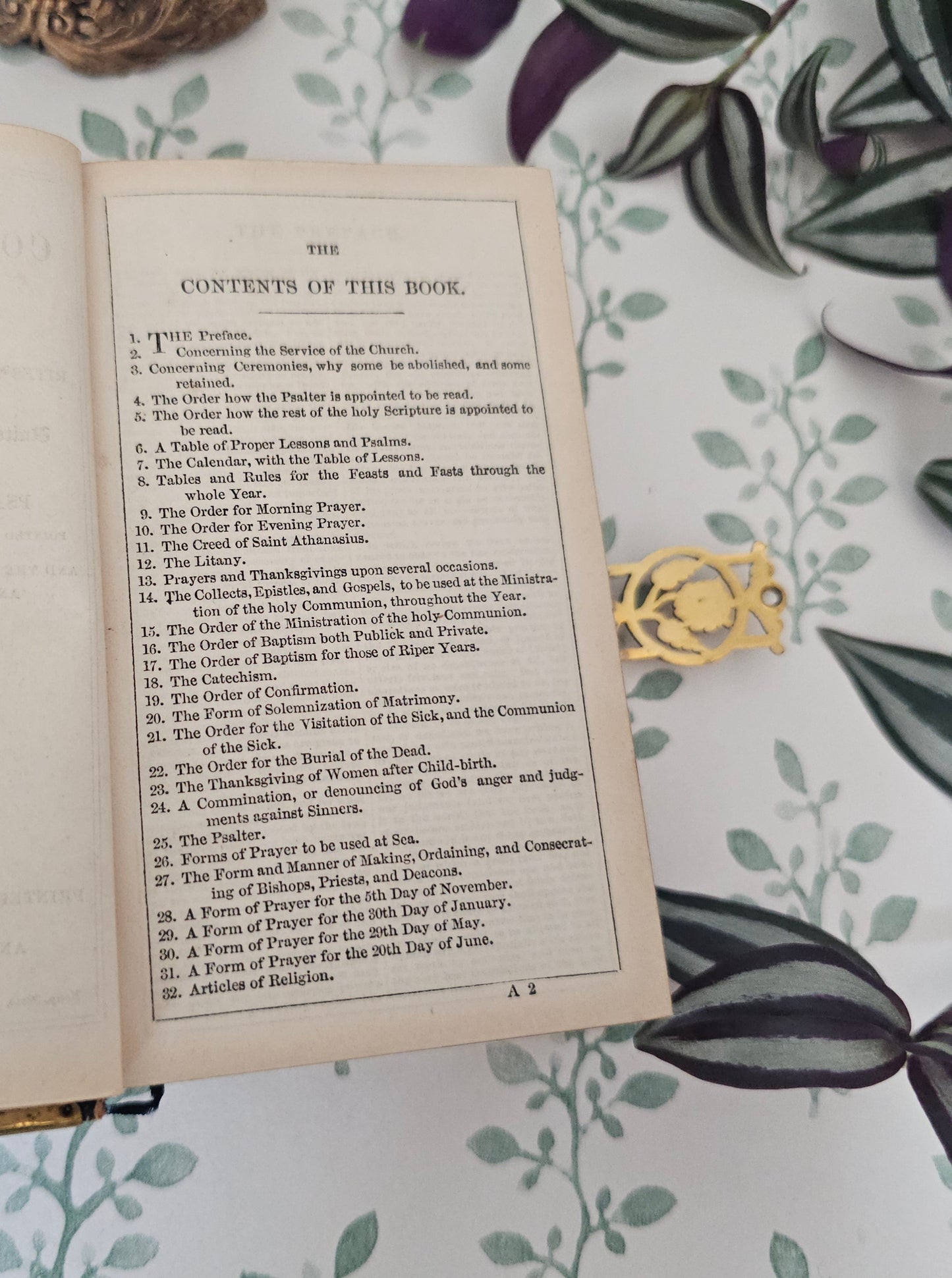 1852 Prayer Book / Beautiful Devotional With Ornate Brass Edgings and Floral Clasp - Gilt Edged Pages