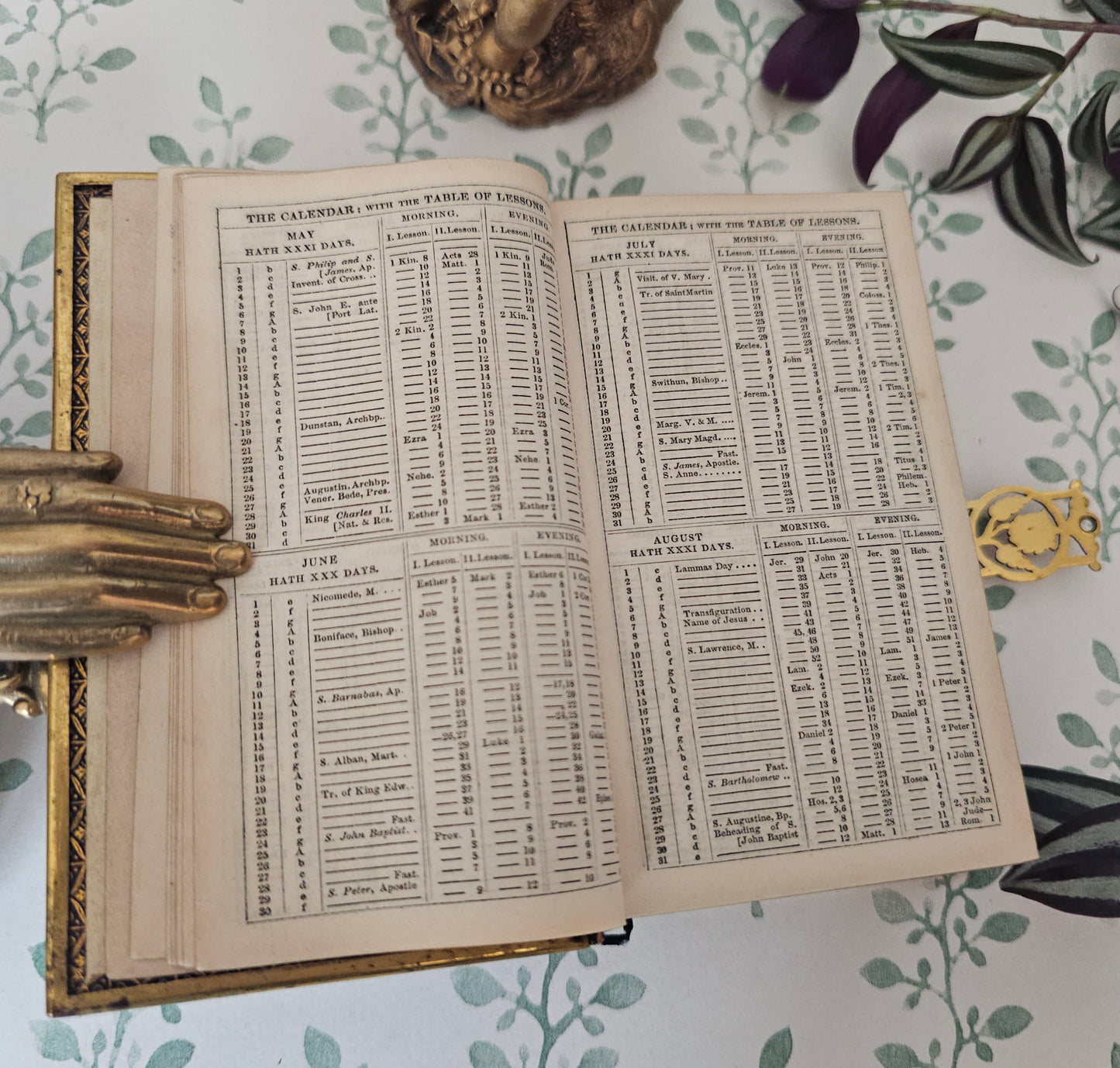 1852 Prayer Book / Beautiful Devotional With Ornate Brass Edgings and Floral Clasp - Gilt Edged Pages
