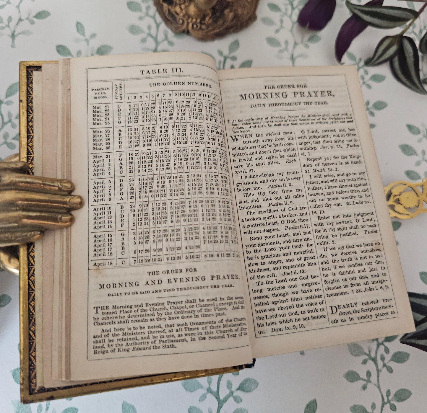 1852 Prayer Book / Beautiful Devotional With Ornate Brass Edgings and Floral Clasp - Gilt Edged Pages