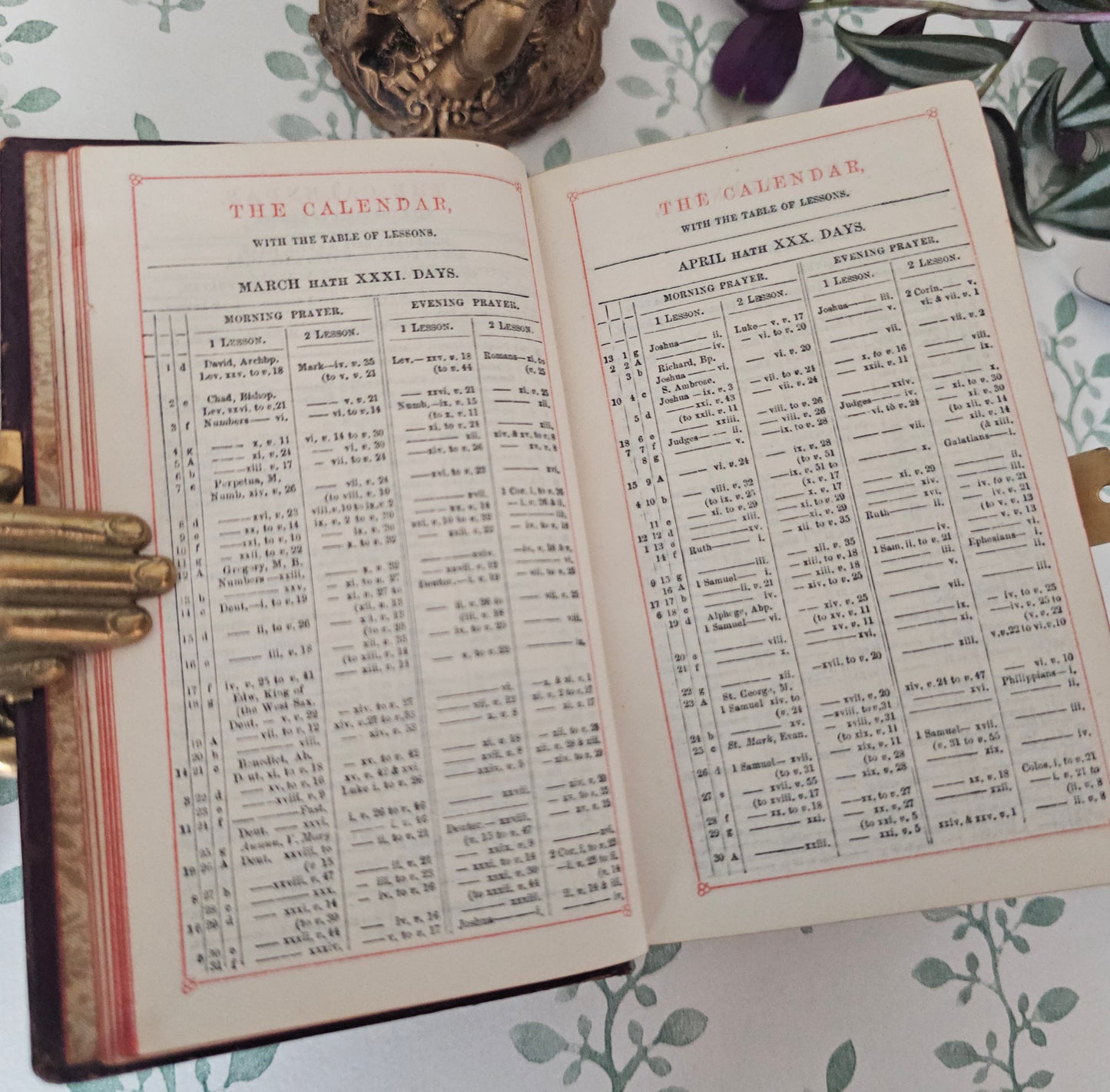 1870s Prayer Book / Full Decorated Leather With Brass Clasp - Gilt Edged Pages