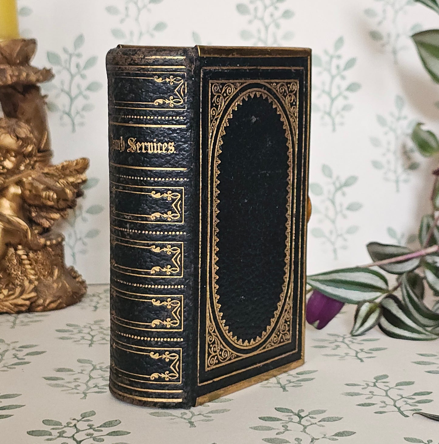 1870s Prayer Book / Full Leather With Brass Edgings and Clasp - Gilt Edged Pages