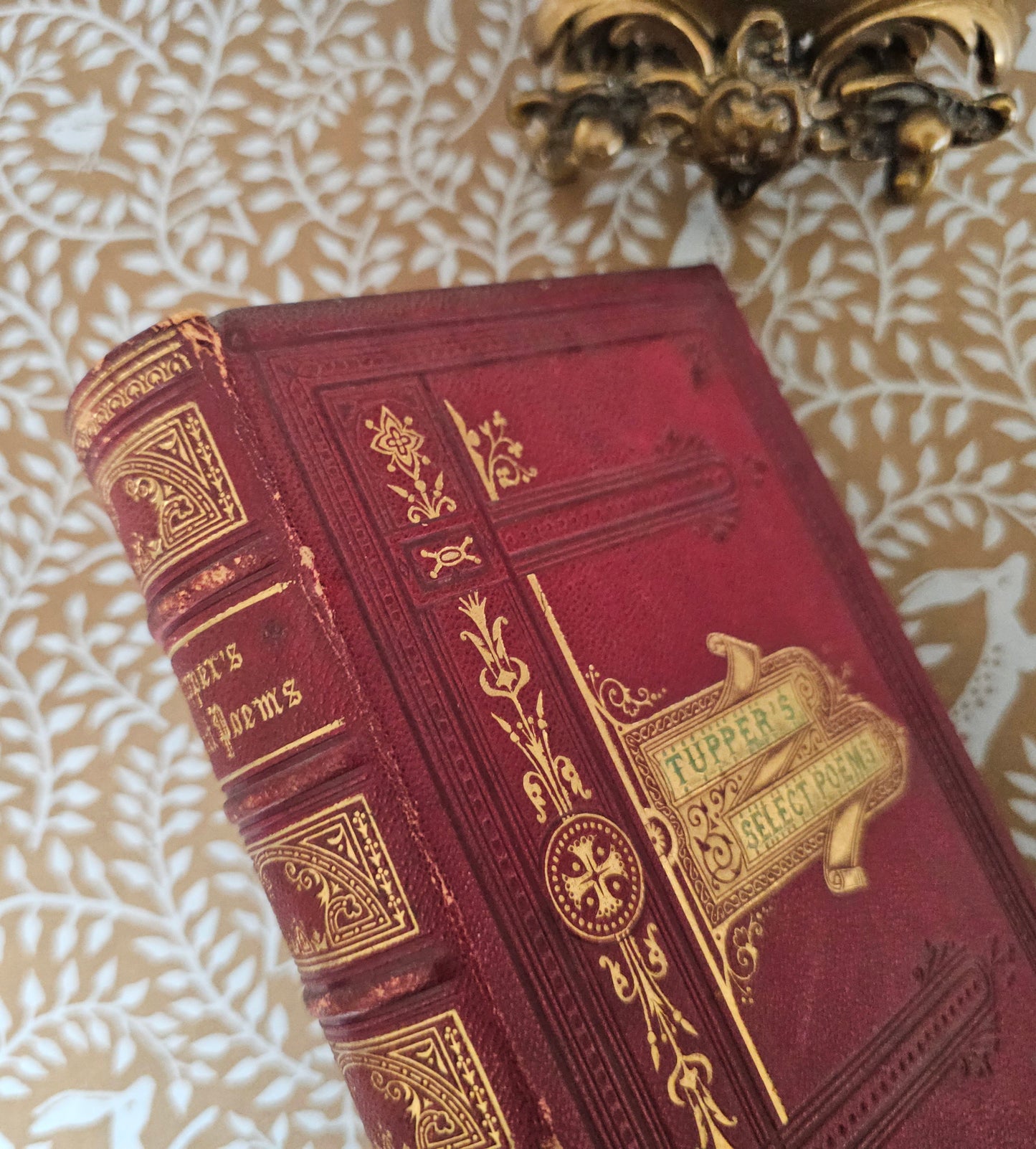 1874 Poems by Martin Tupper: Beautiful Antique Decorative Binding