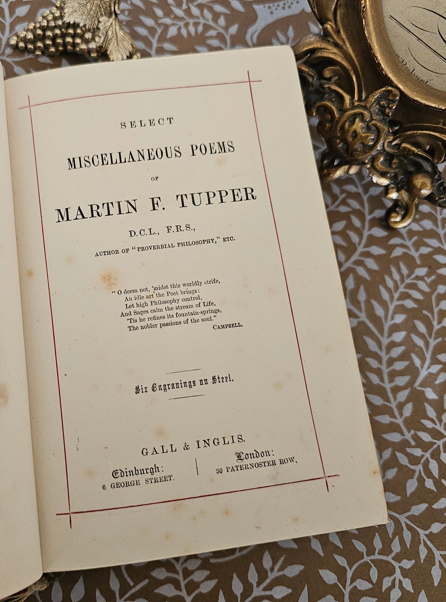 1874 Poems by Martin Tupper: Beautiful Antique Decorative Binding