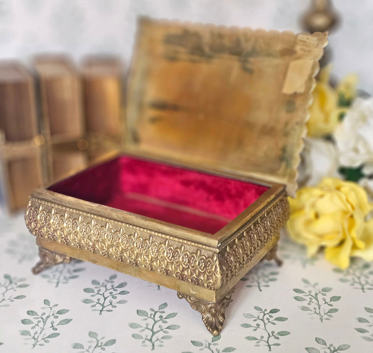 Solid Brass Casket/Trinket Box Vintage Floral Library Decor – Bumper ...