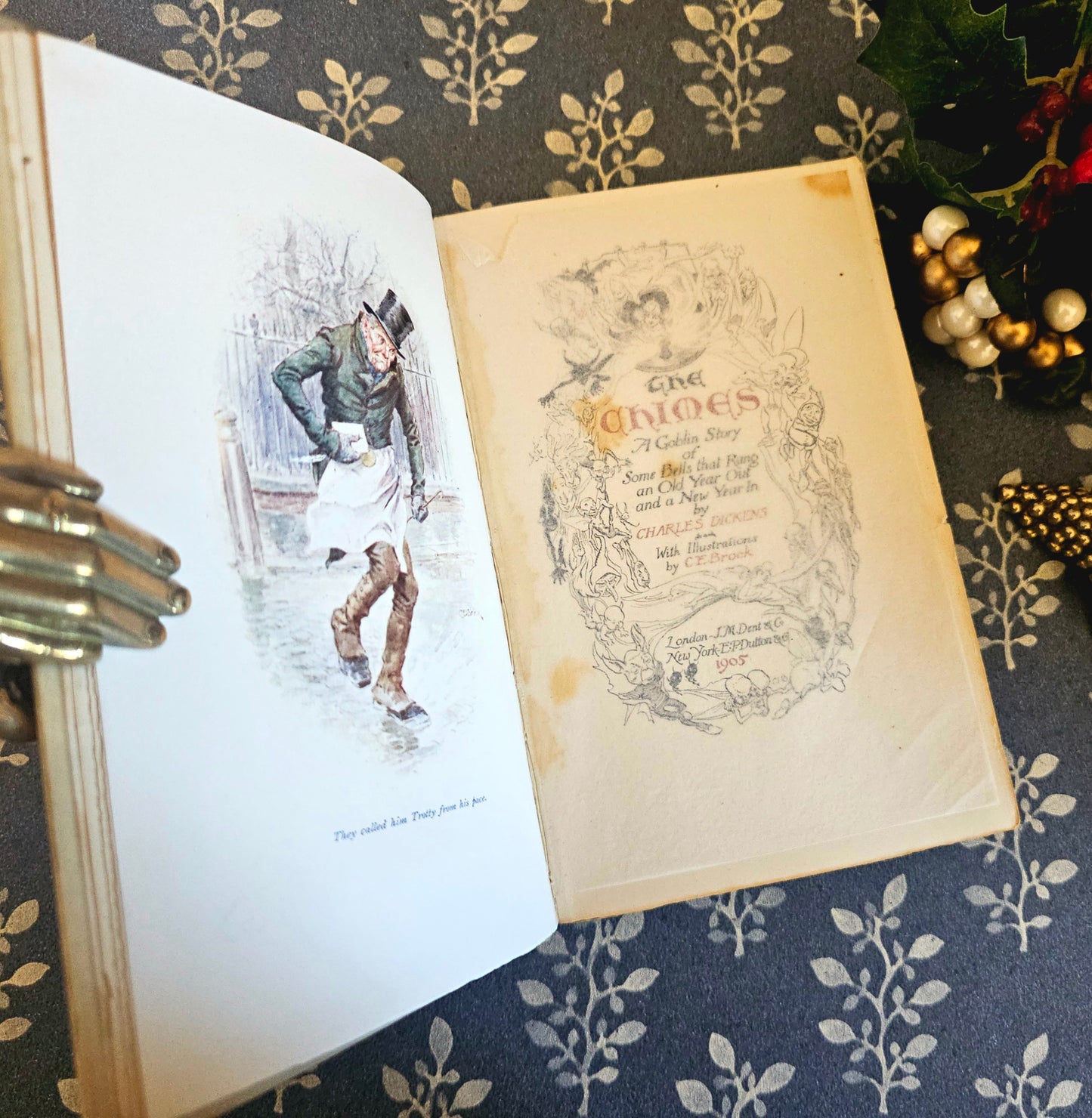 Antique De-Luxe "The Chimes" by Charles Dickens, Full Vellum