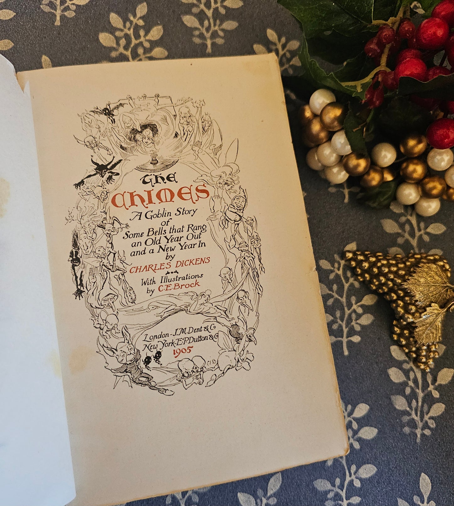 Antique De-Luxe "The Chimes" by Charles Dickens, Full Vellum