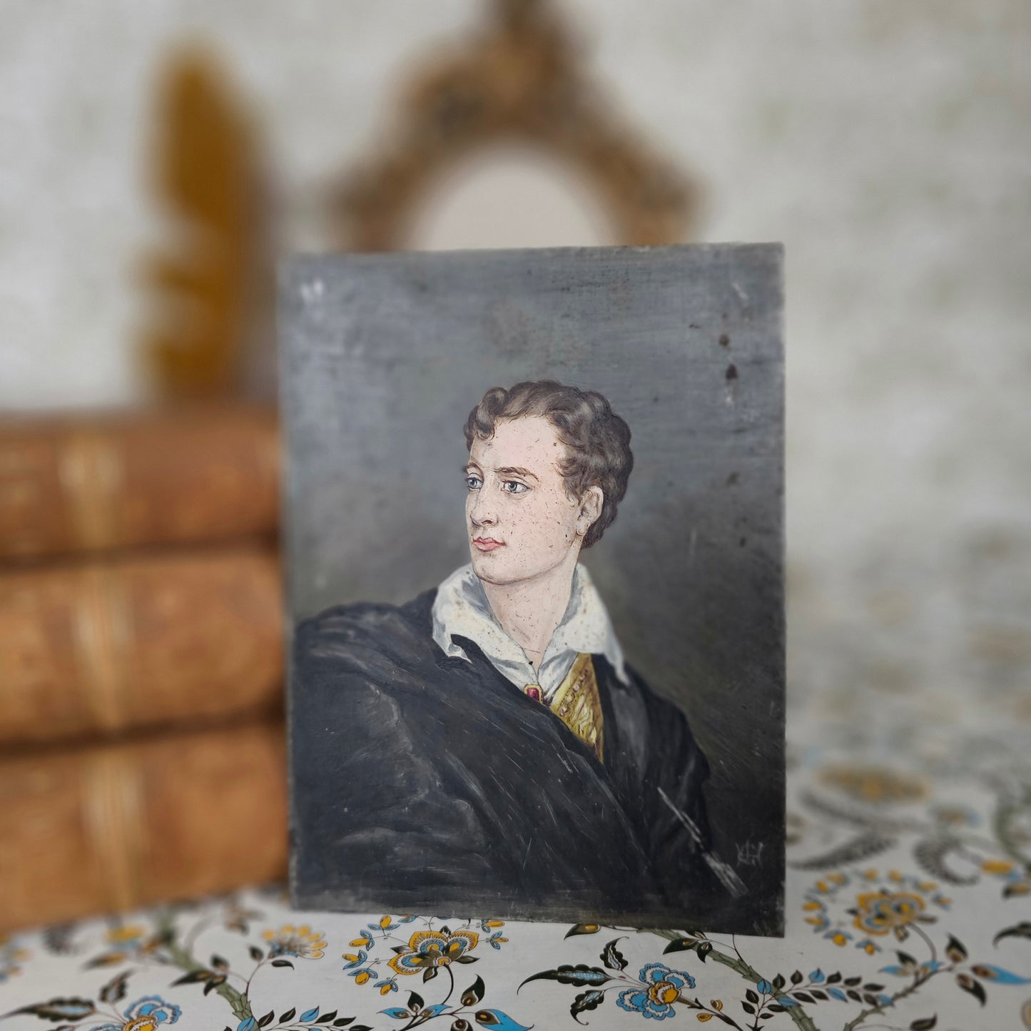 19th Century Portrait of Lord Byron / Antique Painting