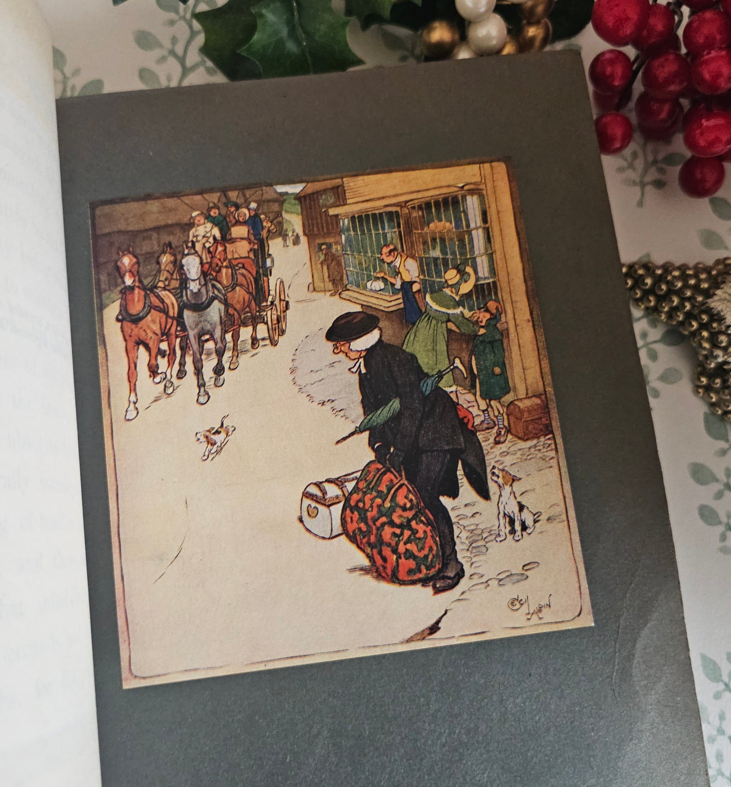 1908 Old Christmas Book by Washington Irving: Illustrated Antique Vellum - WORN