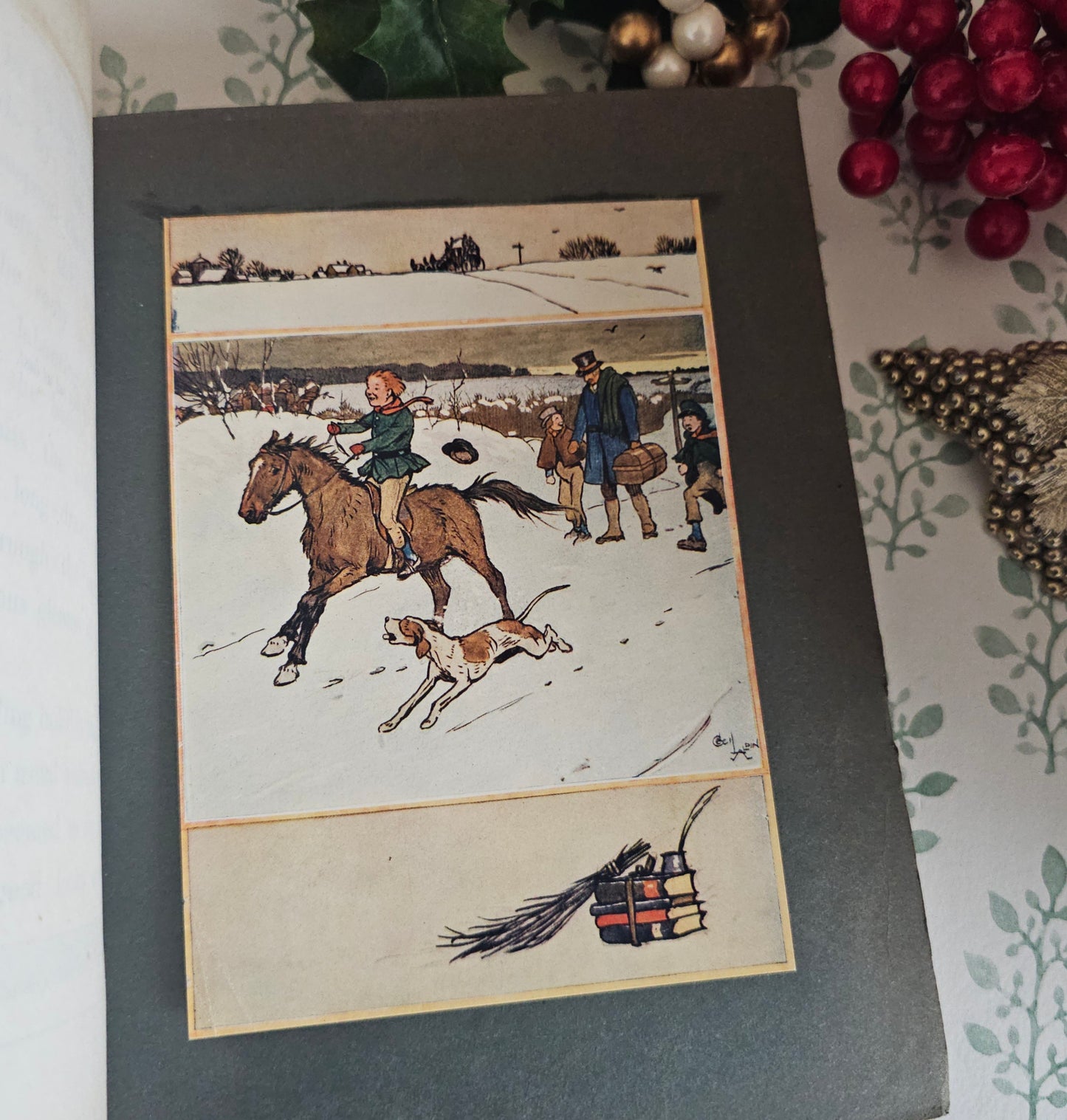 1908 Old Christmas Book by Washington Irving: Illustrated Antique Vellum - WORN