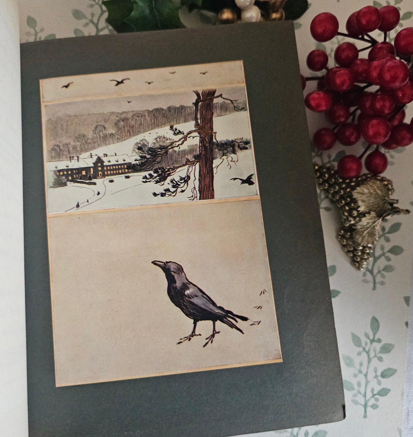 1908 Old Christmas Book by Washington Irving: Illustrated Antique Vellum - WORN